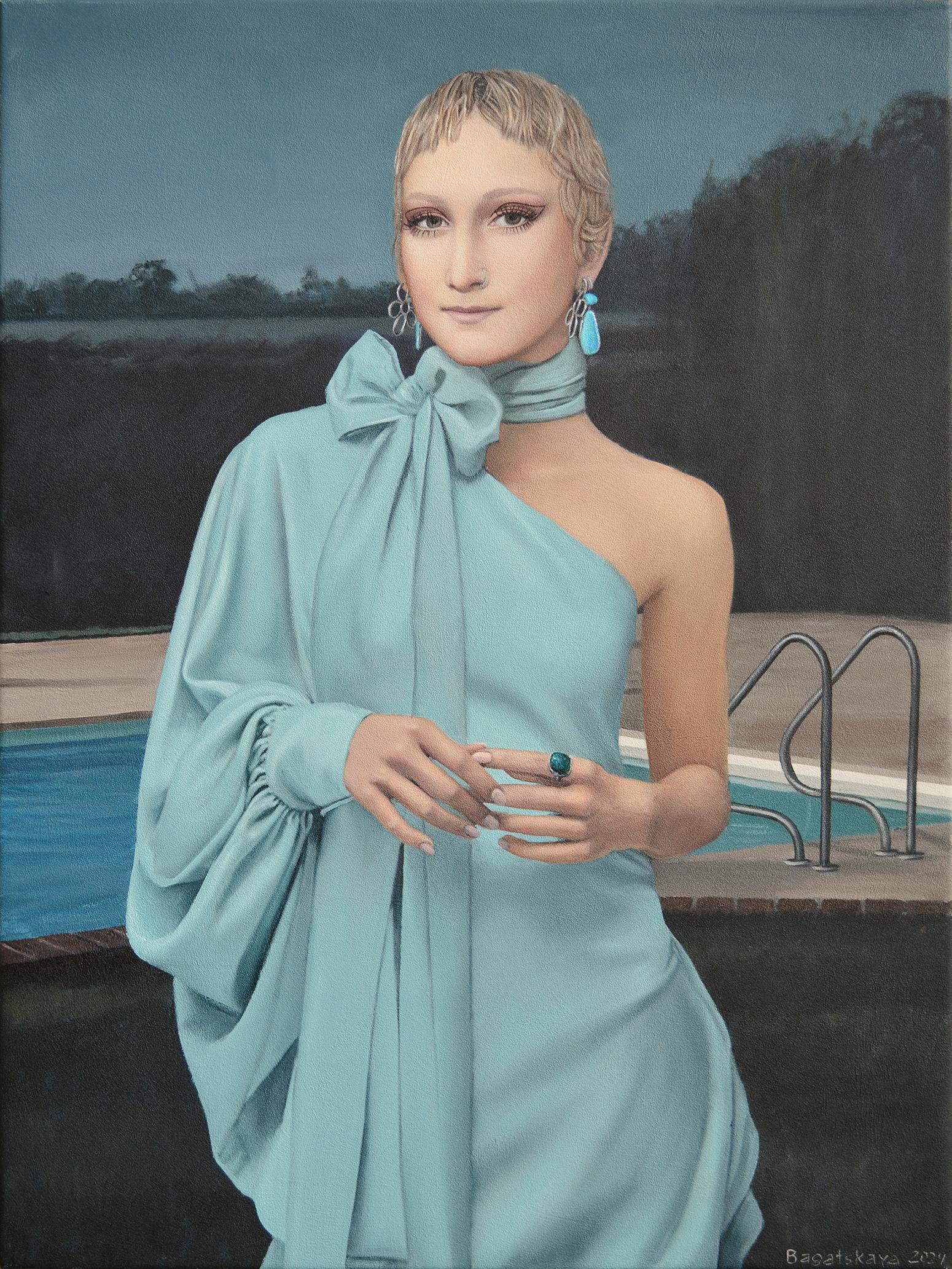 Nataliya Bagatskaya Figurative Painting – Contemporary Porträt "Poolside Party"