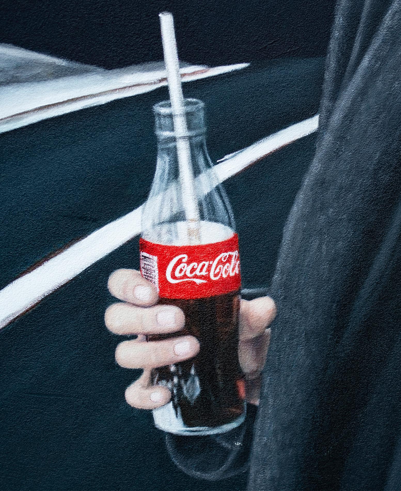 The memory of the festive Coca-Cola commercial came to mind, where a truck adorned with holiday lights rushes along the night road.
There's no festive truck...
Only the night and the road...
For texture on the primed canvas before painting, a layer