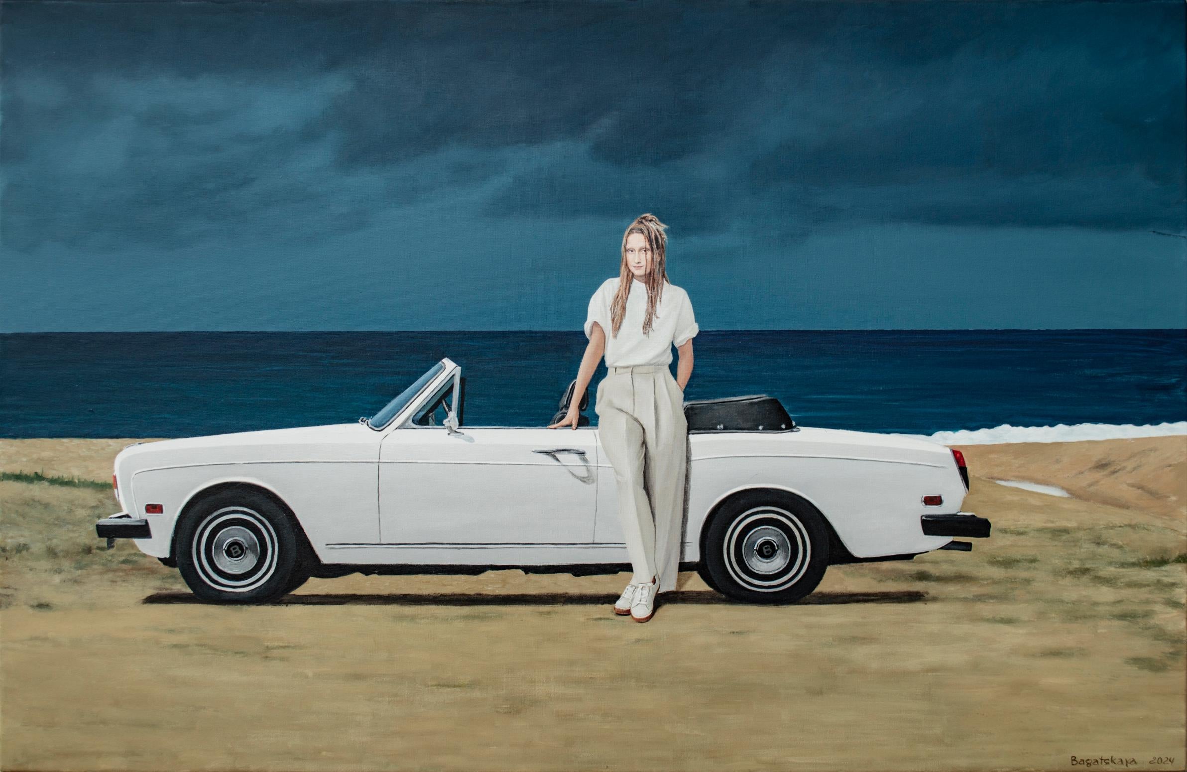 Portrait Painting Nataliya Bagatskaya - Portrait contemporain "When the Beach is Your Parking Lot" (Quand la plage est votre parking)