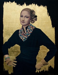 Retrato contemporáneo "Guantes de cuero amarillo"