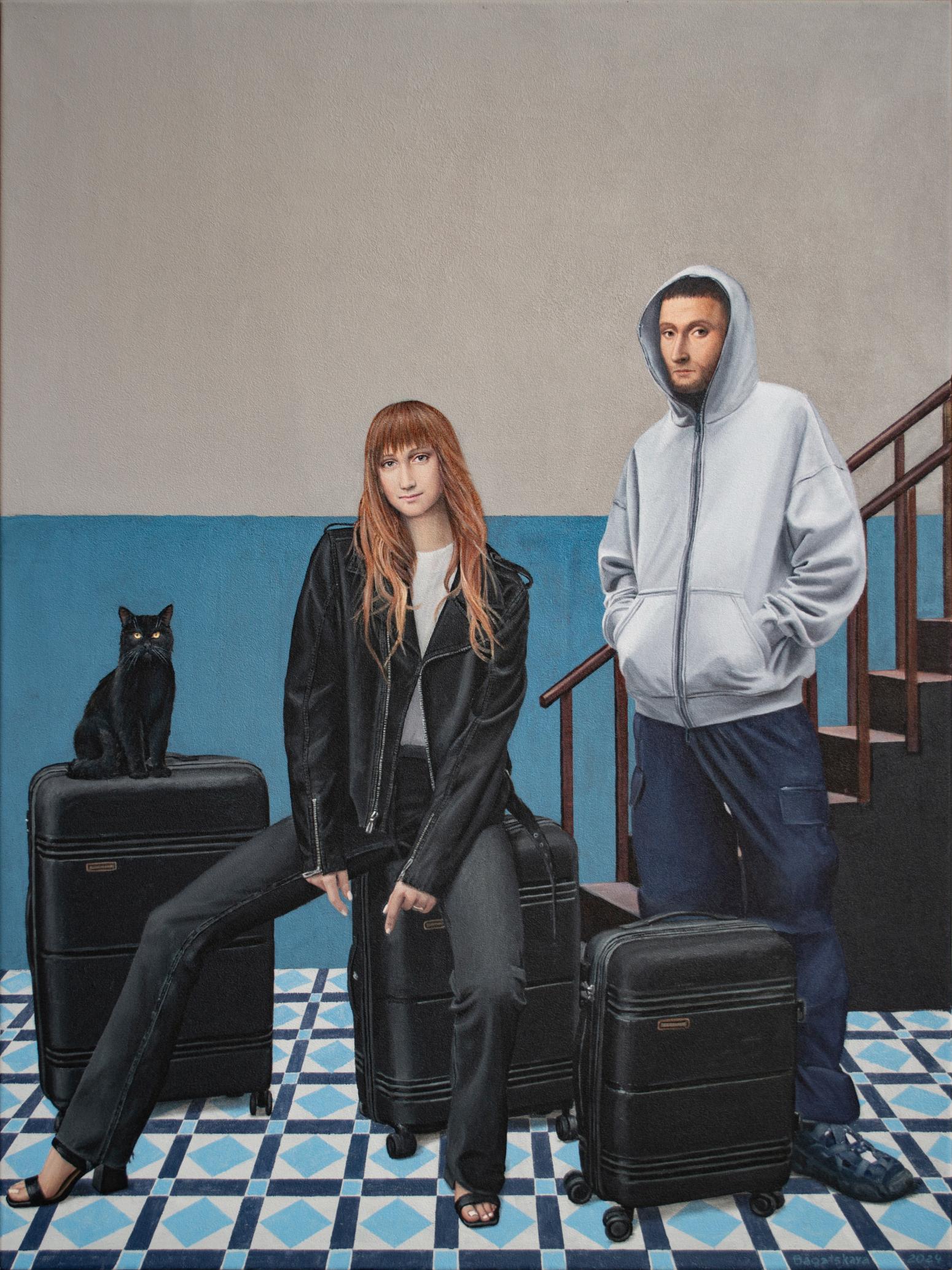 Nataliya Bagatskaya Figurative Painting - Contemporary portraits "As We Wait for the Taxi"