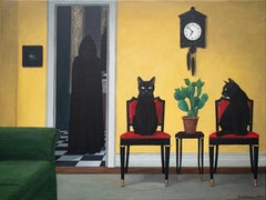 Cuckoo Clock Painting, Acrylic on Cotton Canvas, Signed, Contemporary