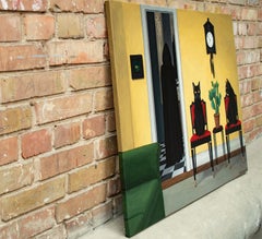 Cuckoo Clock Painting, Acrylic on Cotton Canvas, Signed, Contemporary