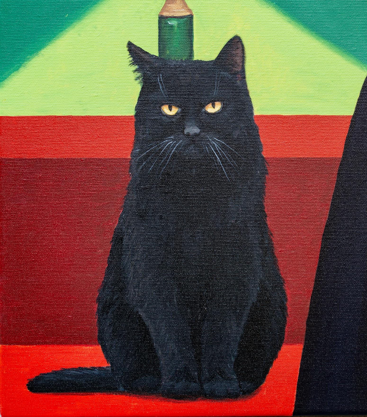 L'écho du chat noir - Noir Figurative Painting par Nataliya Bagatskaya