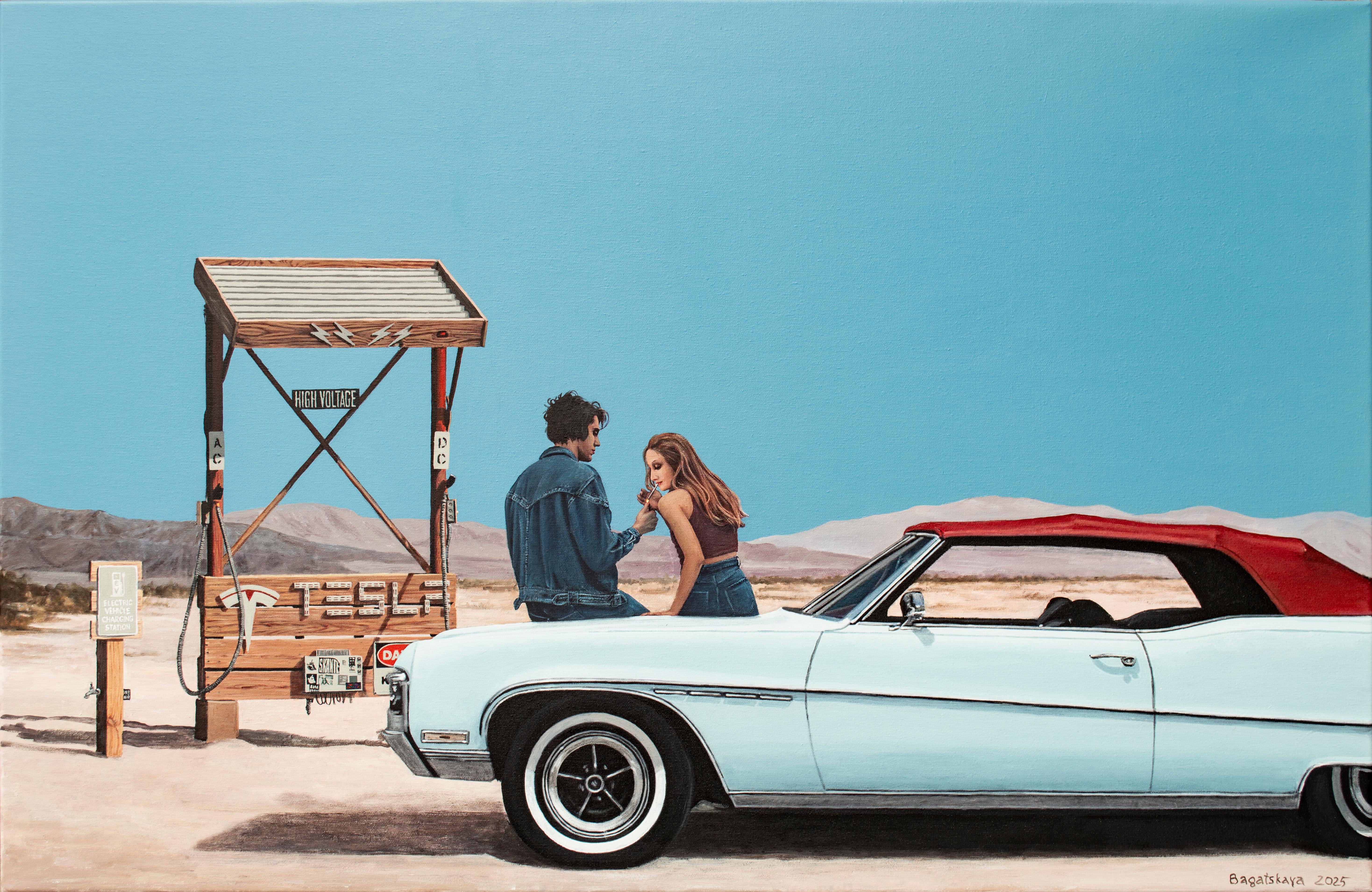 Error 404: Gasoline Not Found, Realist Acrylic Painting on Canvas