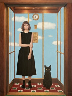 Sólo un ascensor, Pintura surrealista contemporánea, Firmada, 100x75 cm