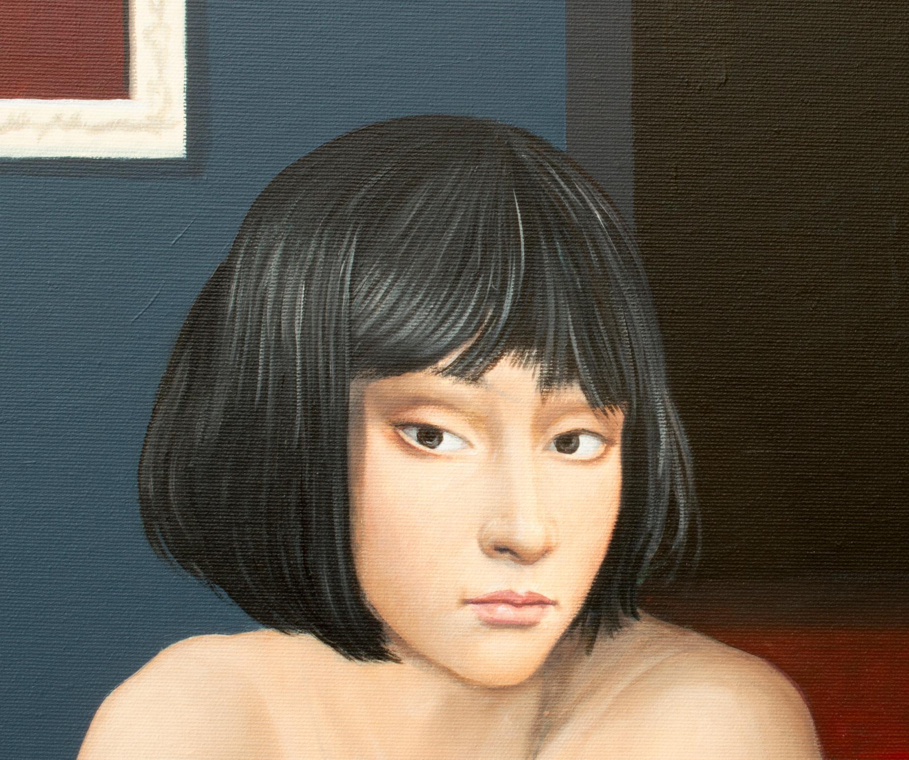 Nothing Happened Here - Black Portrait Painting by Nataliya Bagatskaya