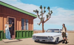 Old Newspaper Acrylic Painting, Realist Style, Signed, 70x115 cm