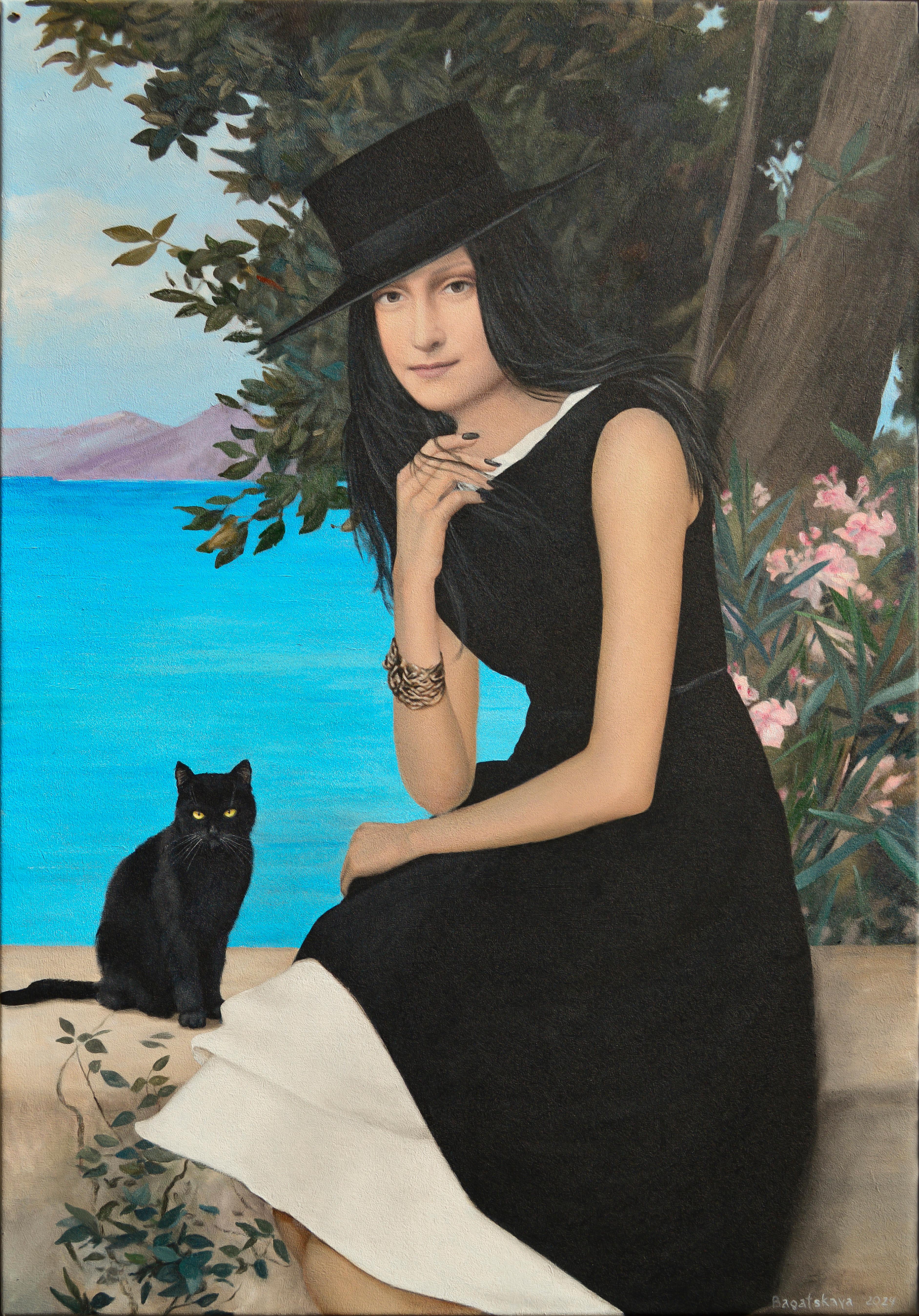 Nataliya Bagatskaya Portrait Painting - Once by the Sea: Figurative Portrait in Acrylic on Canvas, Signed, 100x70 cm