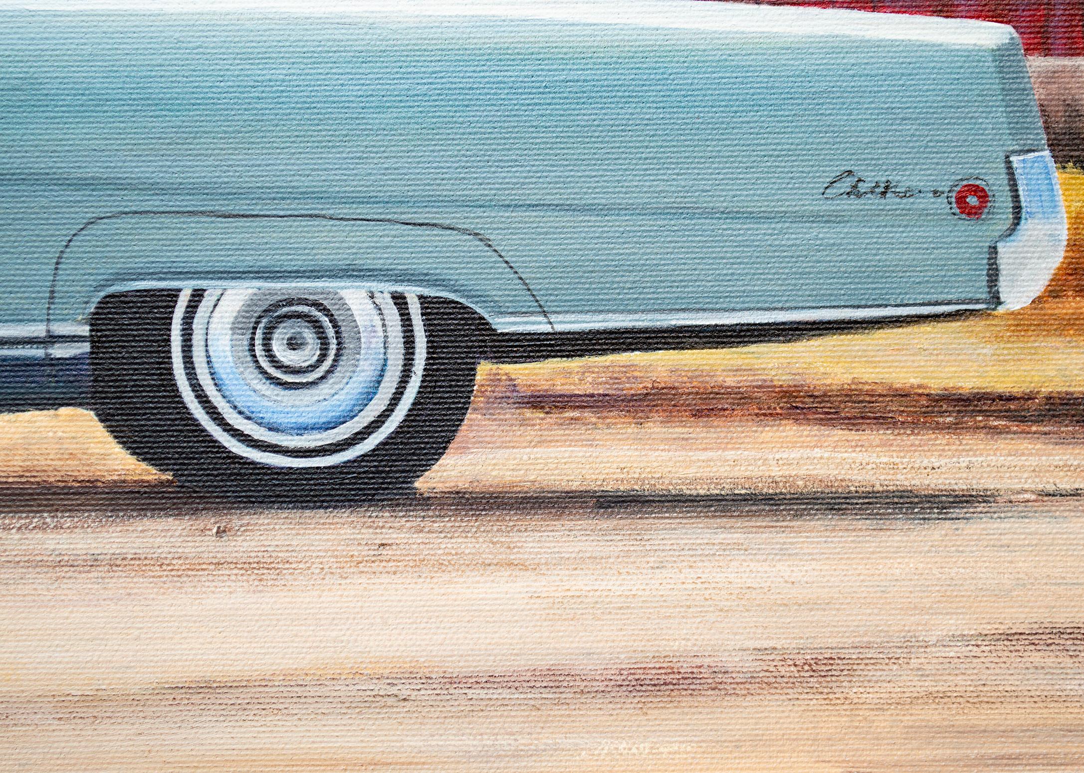 

A striking composition that fuses American nostalgia with contemporary energy. A red barn with a flag, a vintage light-blue car, and a young woman in denim holding a drink embody freedom, memory, and the quiet poetry of rural life. The sapphire