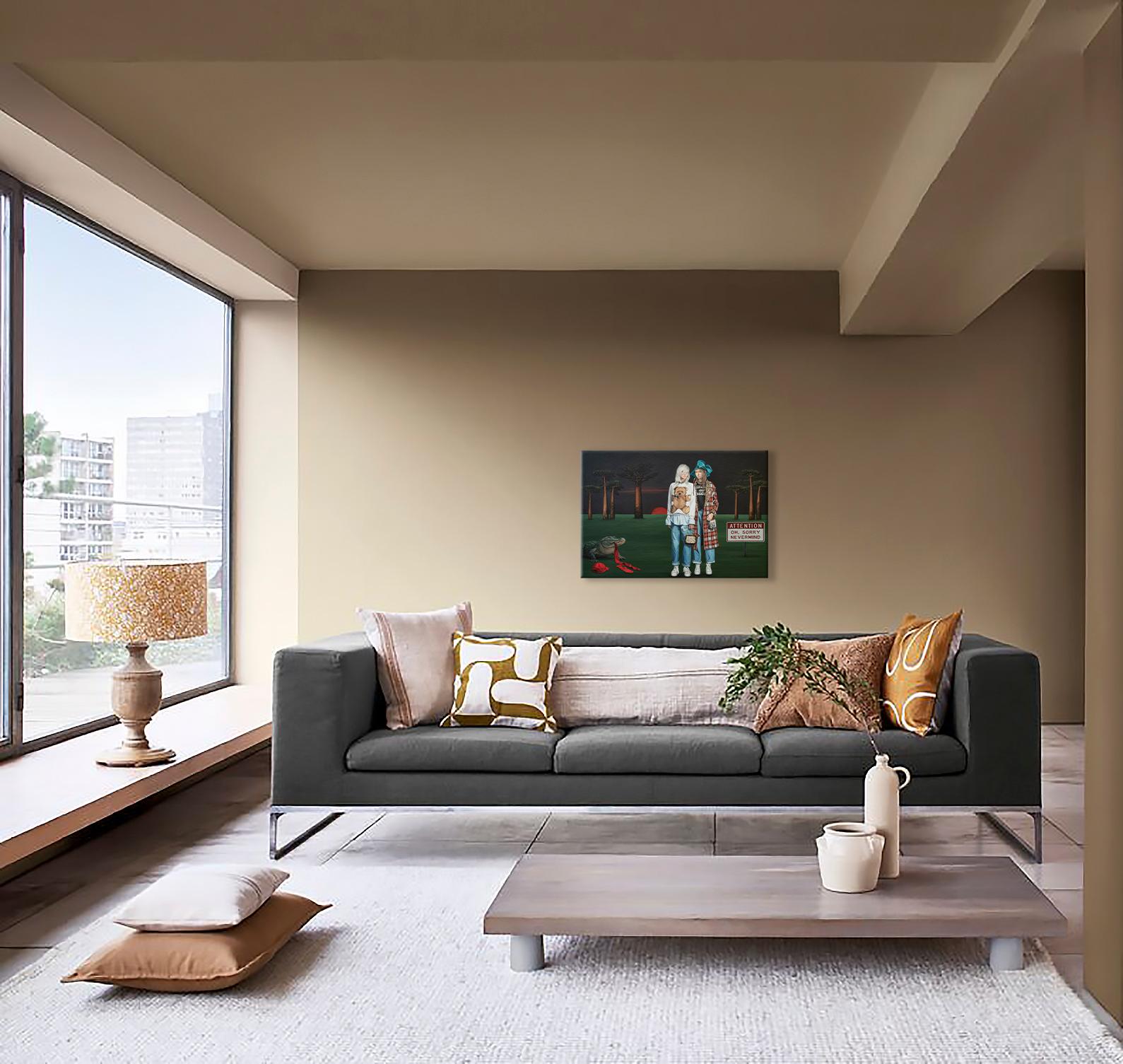 Requiem for Little Red Riding Hood - Black Figurative Painting by Nataliya Bagatskaya