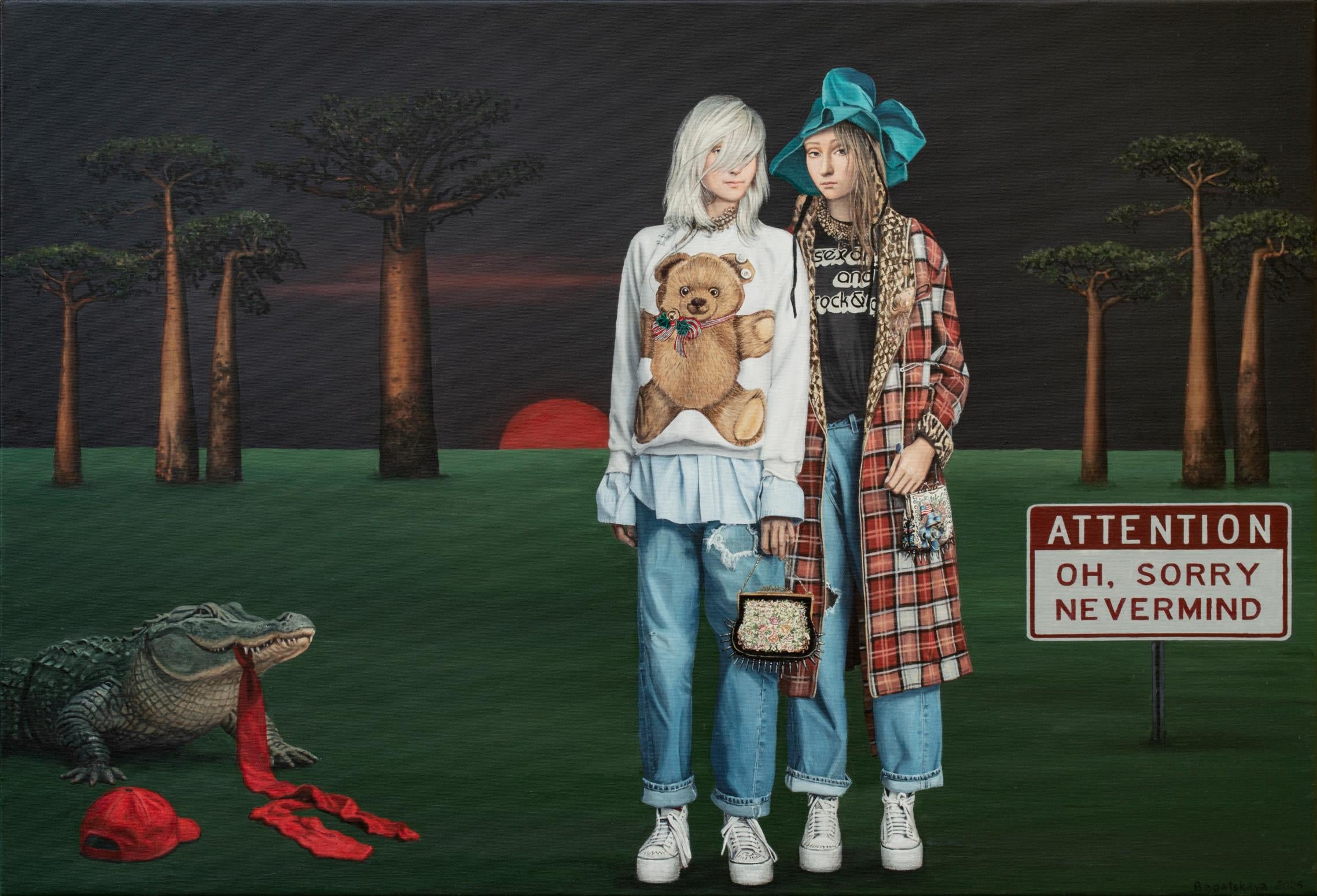 Nataliya Bagatskaya Figurative Painting - Requiem for Little Red Riding Hood