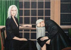 Assis gracieusement alors que le monde s'écroule : Peinture acrylique réaliste