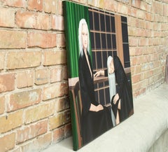 Assis gracieusement alors que le monde s'écroule : Peinture acrylique réaliste