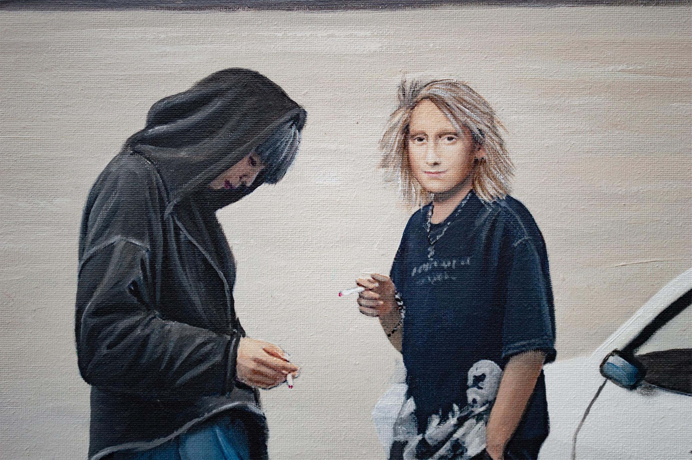 Pausa fumo - Painting Realismo di Nataliya Bagatskaya
