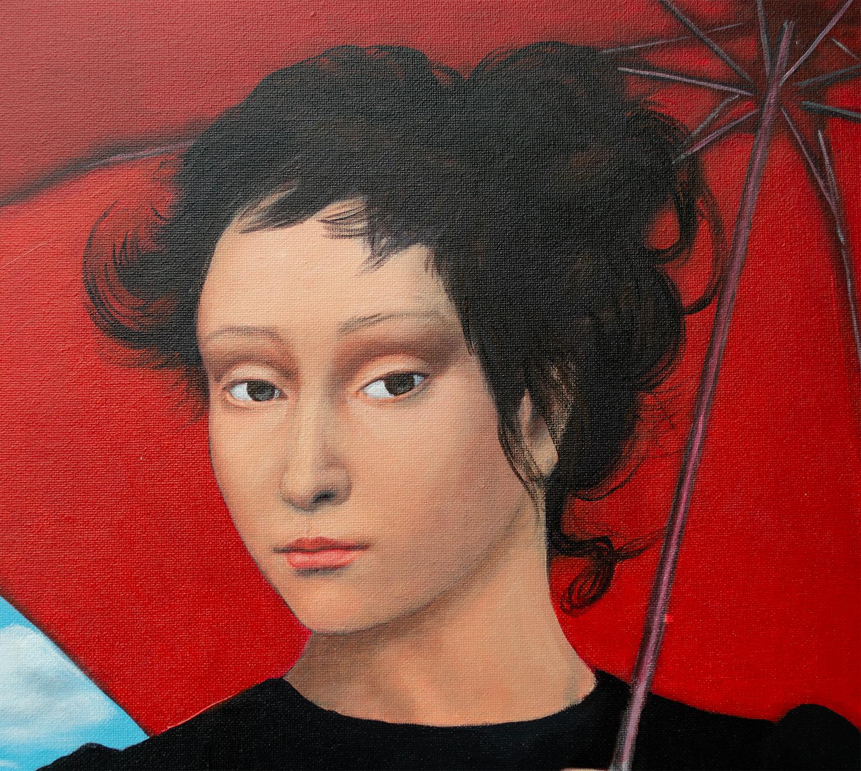 Promenade sous l'Umbrella rouge - Réalisme Painting par Nataliya Bagatskaya