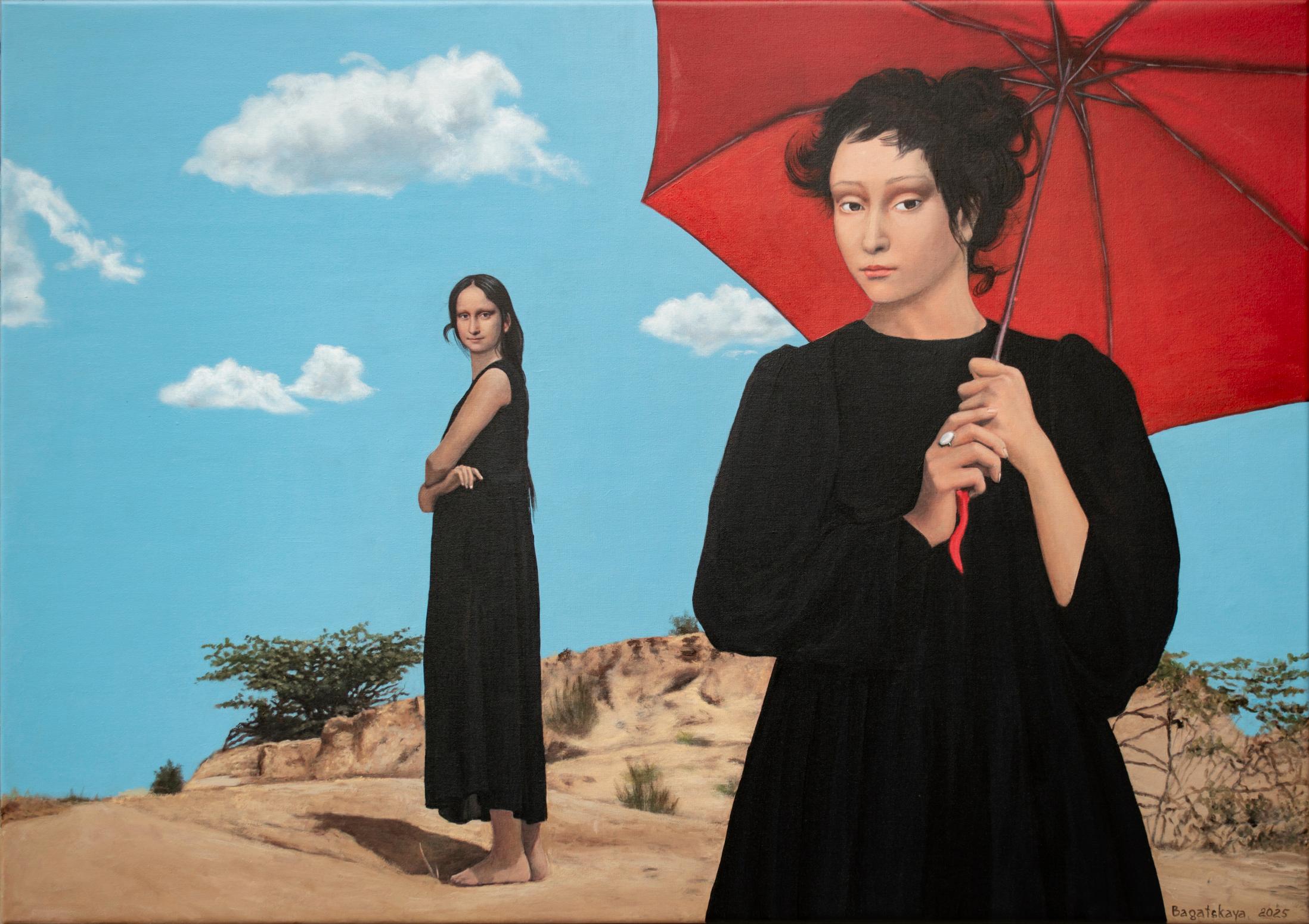 Portrait Painting Nataliya Bagatskaya - Promenade sous l'Umbrella rouge