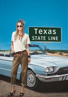 Texas State Line Portrait, Realist Acrylic on Canvas, Signed, 85x60 cm