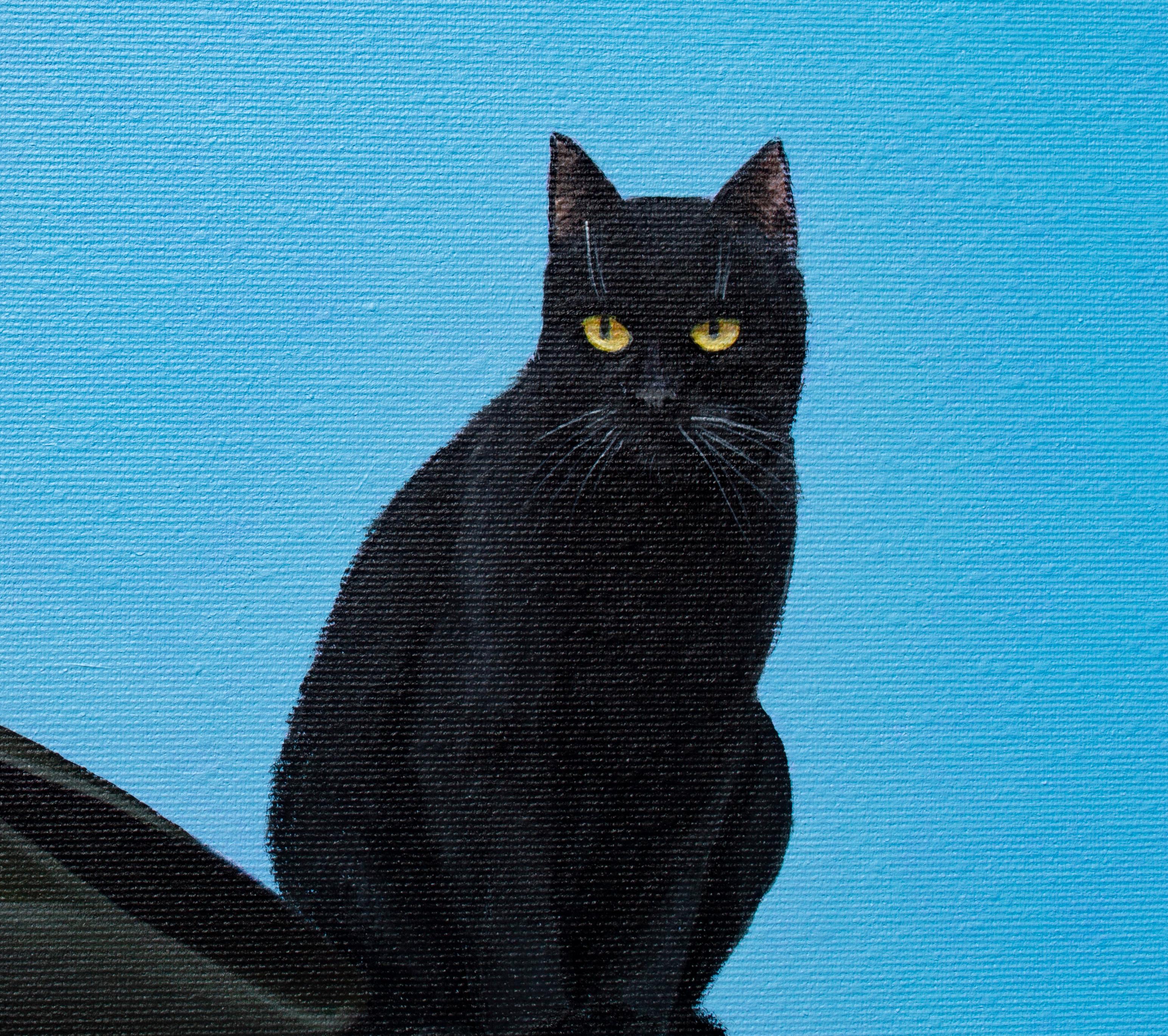 El gato sabe pero no dice nada - Figurative Painting Negro de Nataliya Bagatskaya