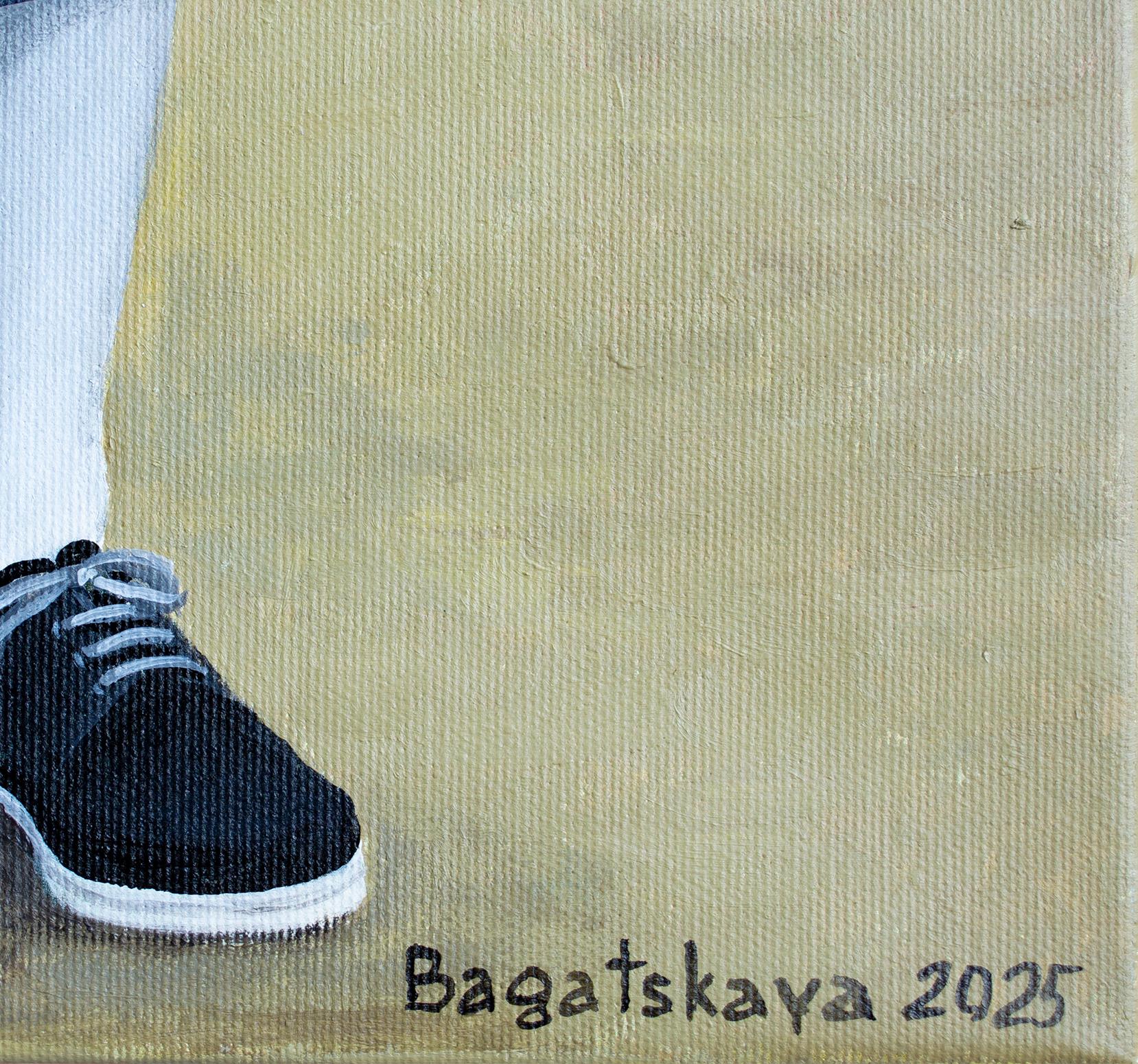 Dieses Kunstwerk verbindet die ruhige Gelassenheit am Meer mit einer unerwarteten, traumhaften Begegnung. Ein einsames Mädchen steht am Ufer, gekleidet in ein zeitloses schwarz-weißes Gewand, in einer ruhigen, aber dennoch erwartungsvollen Haltung.