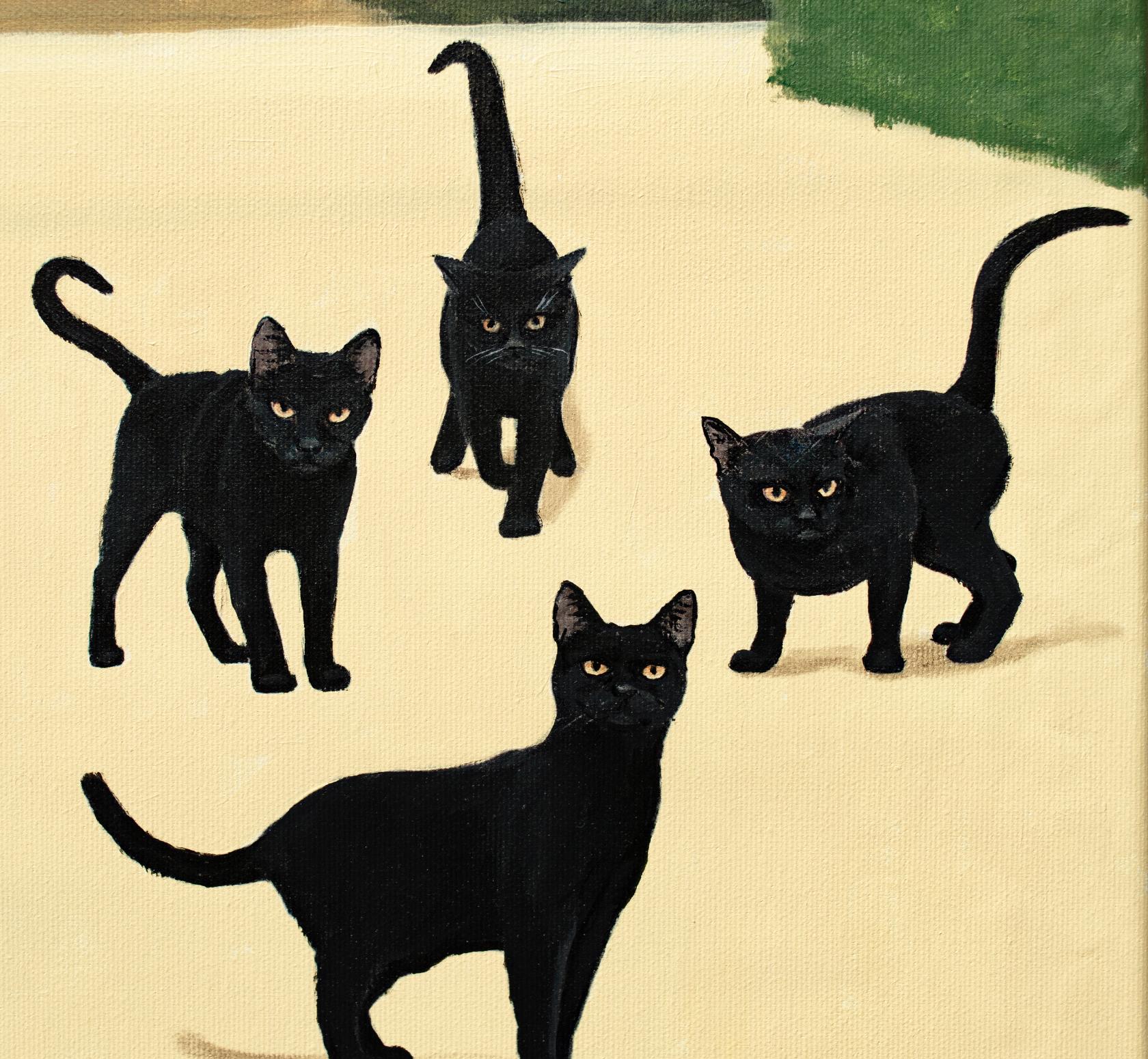 When Cats Gather - Black Figurative Painting by Nataliya Bagatskaya