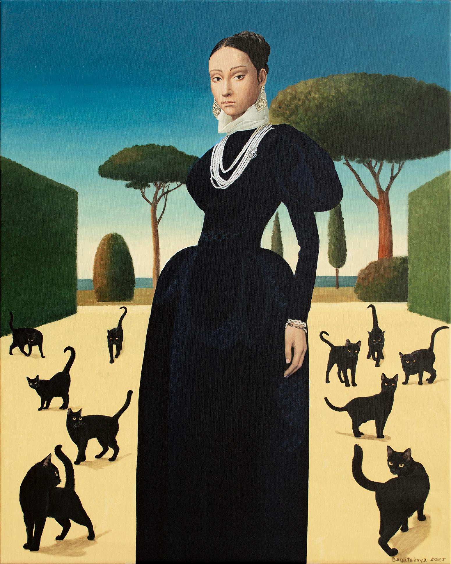 Nataliya Bagatskaya Figurative Painting - When Cats Gather