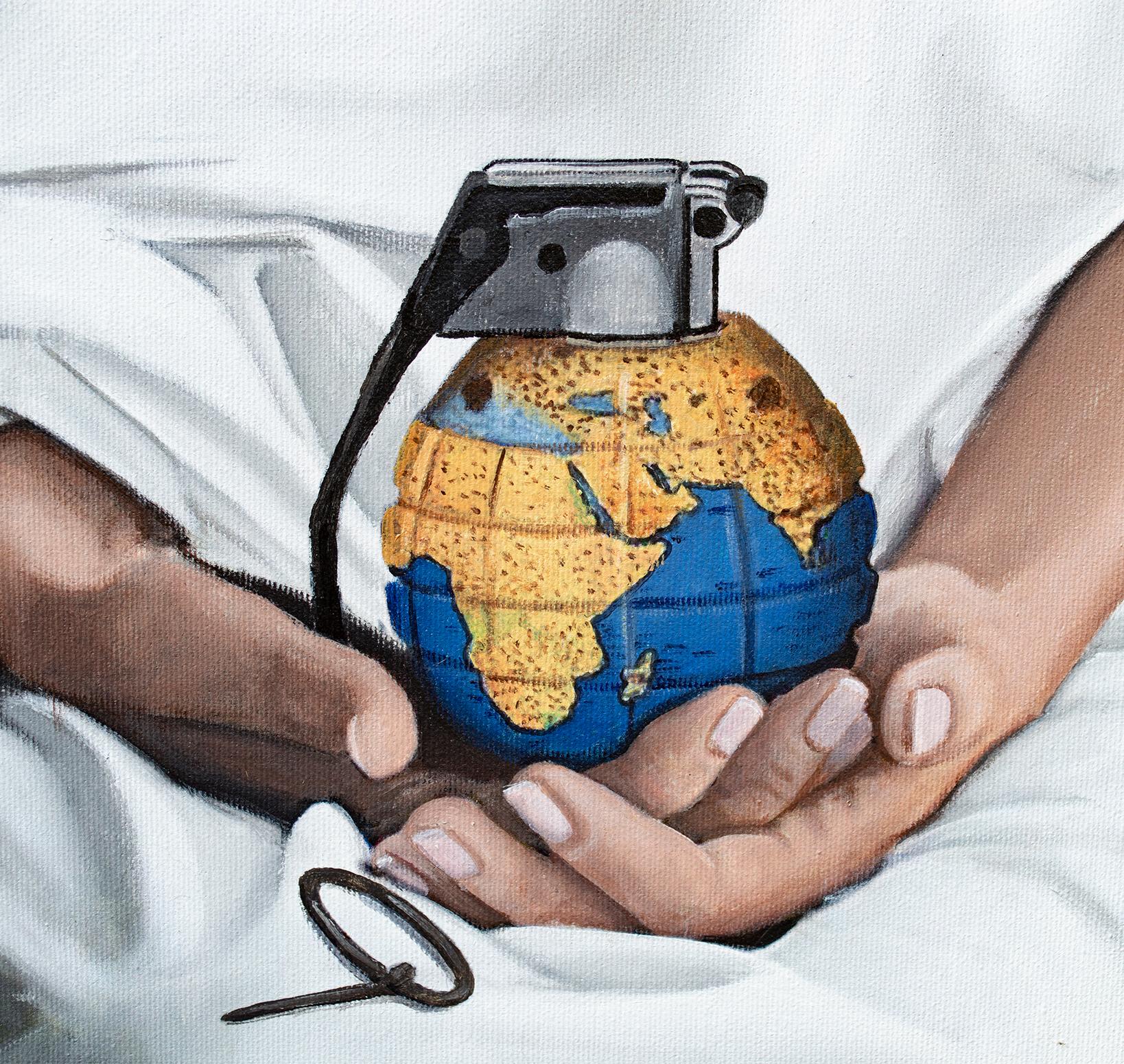 World on a Thread - Black Portrait Painting by Nataliya Bagatskaya