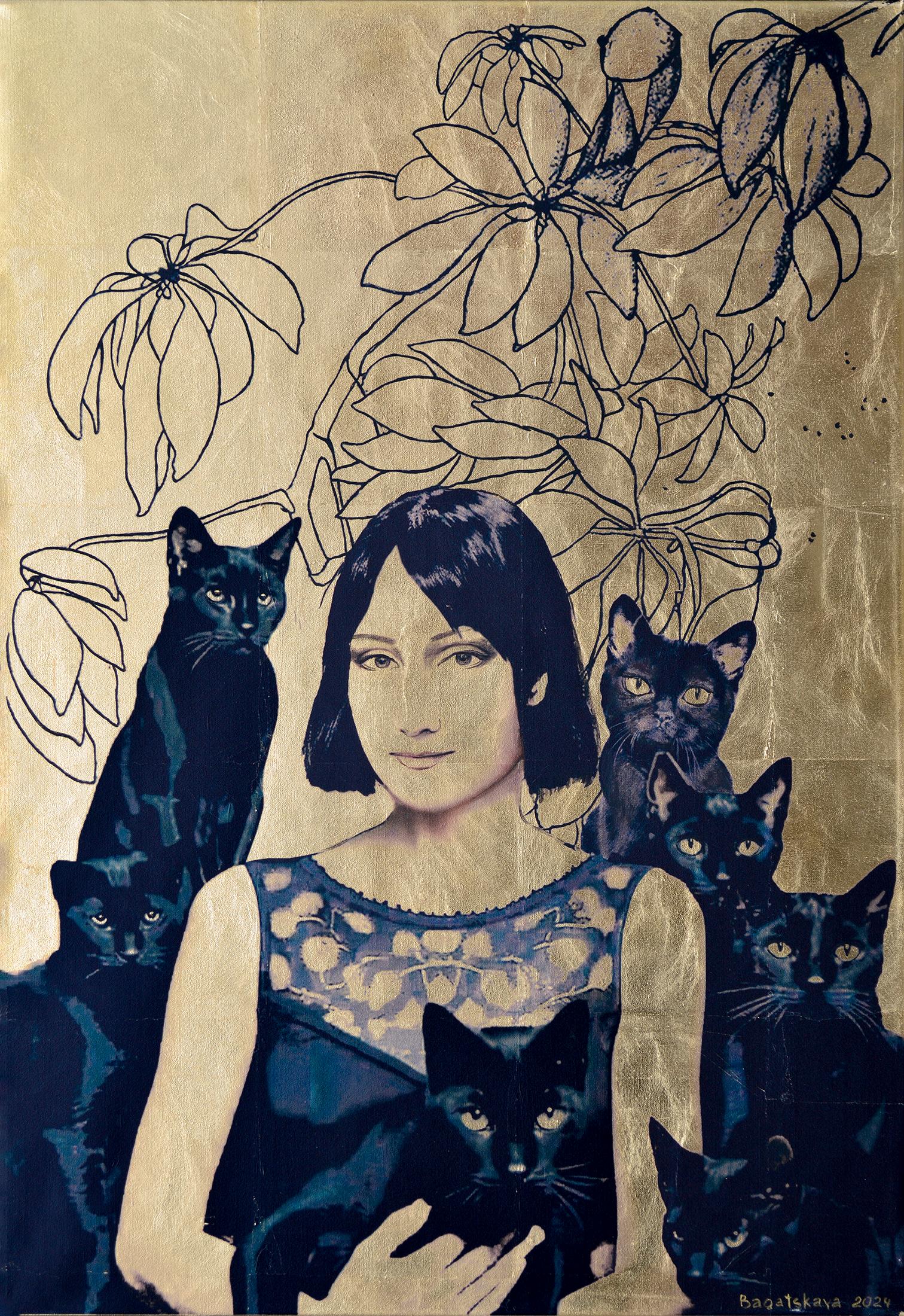 Nataliya Bagatskaya Figurative Print – Contemporary print "Sieben schwarze Katzen"