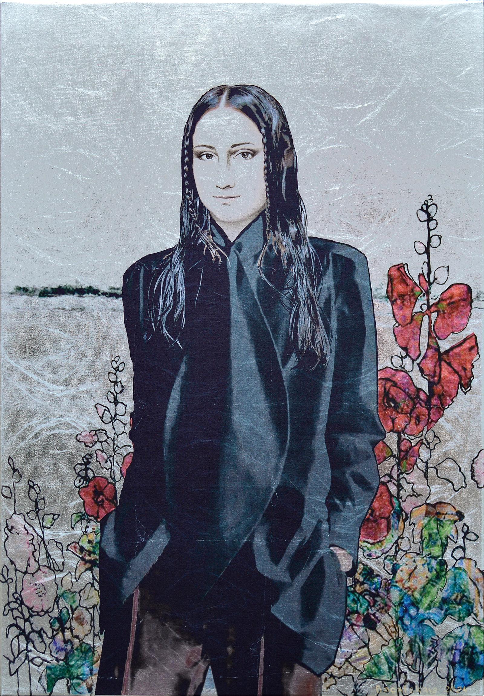 Nataliya Bagatskaya Portrait Print – Zeitgenössisches gedrucktes Porträt "The FIeld among the Flowers" (Im Feld zwischen den Blumen)