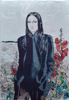 Contemporary printed portrait "In the FIeld among the Flowers"