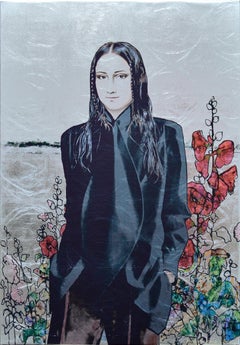 Ritratto a stampa contemporaneo "Nel campo tra i fiori".