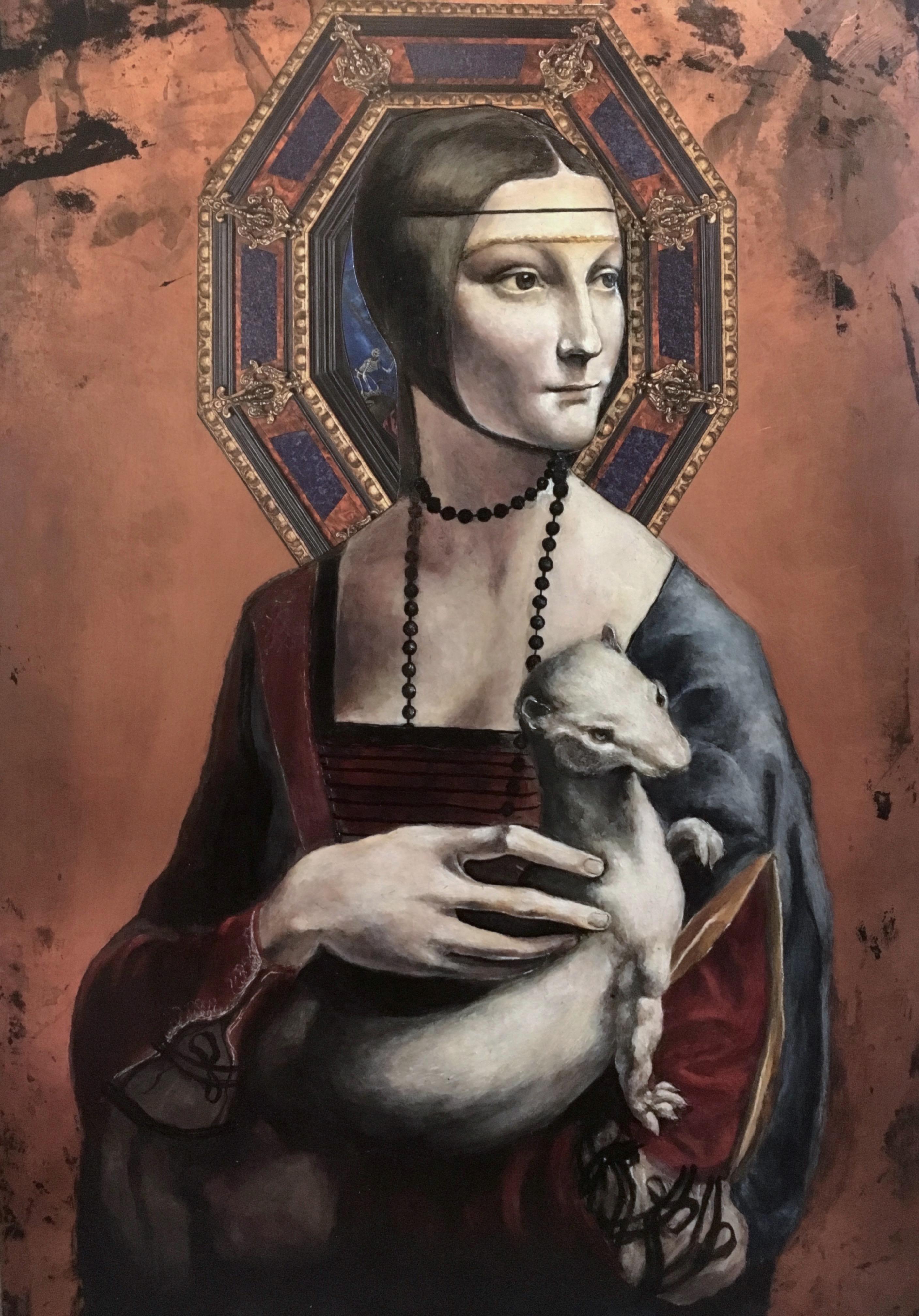 Lady with an ermine with ornamental panel - Mixed Media Art by Nataliya Hines