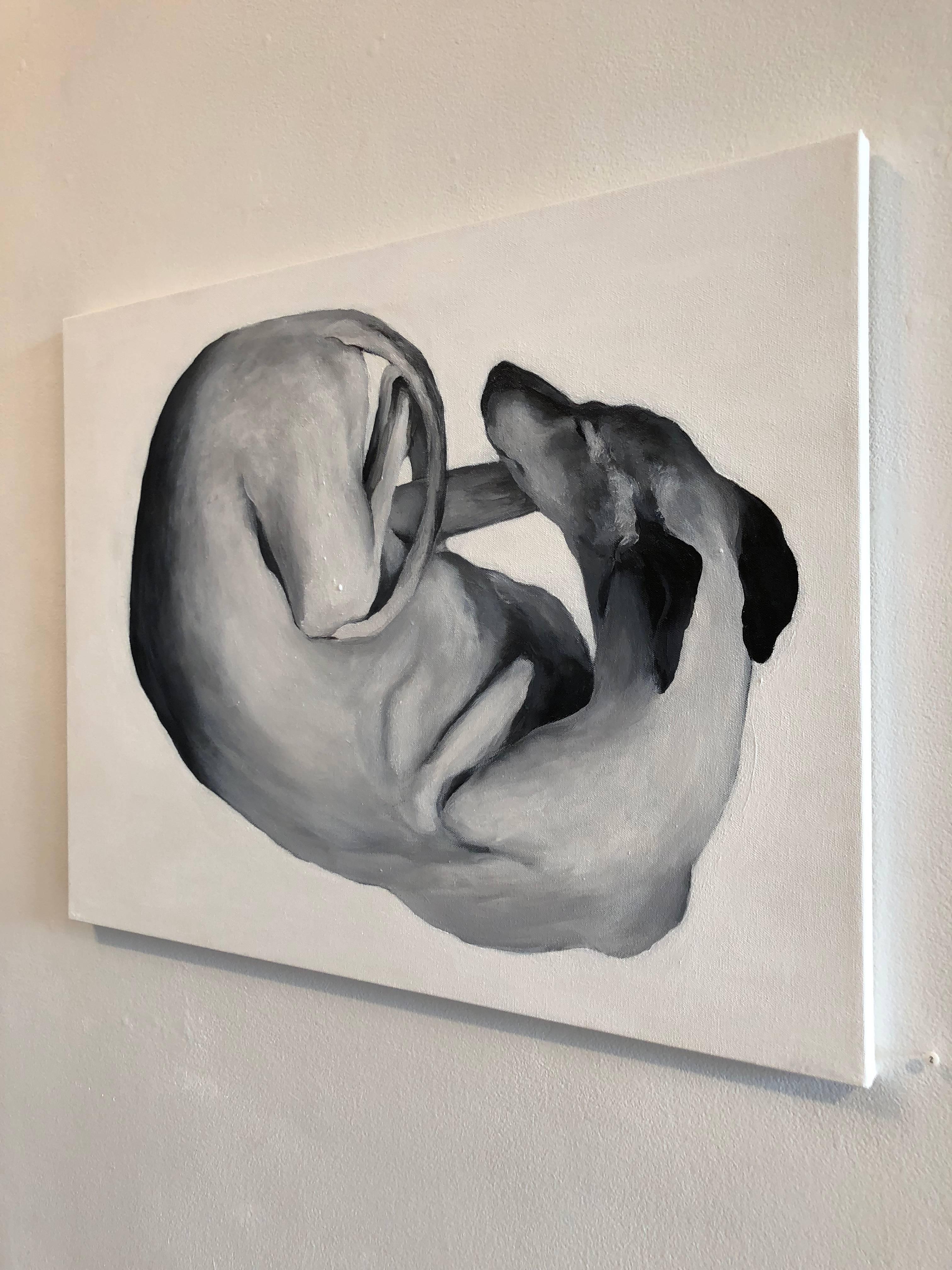 A painting on canvas from a new boy of work by Nataliya Hines titled 'At Rest,' building on the success of her premiere show 'Sighthound' in 2017. The works is an extension of the allegorical conceptualization of socio-sexually dynamics, a topic the