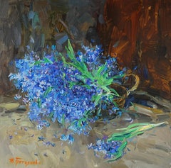 Forest Beauty - Still-Life Oil Painting Red Pink White Green Brown Blue Grey