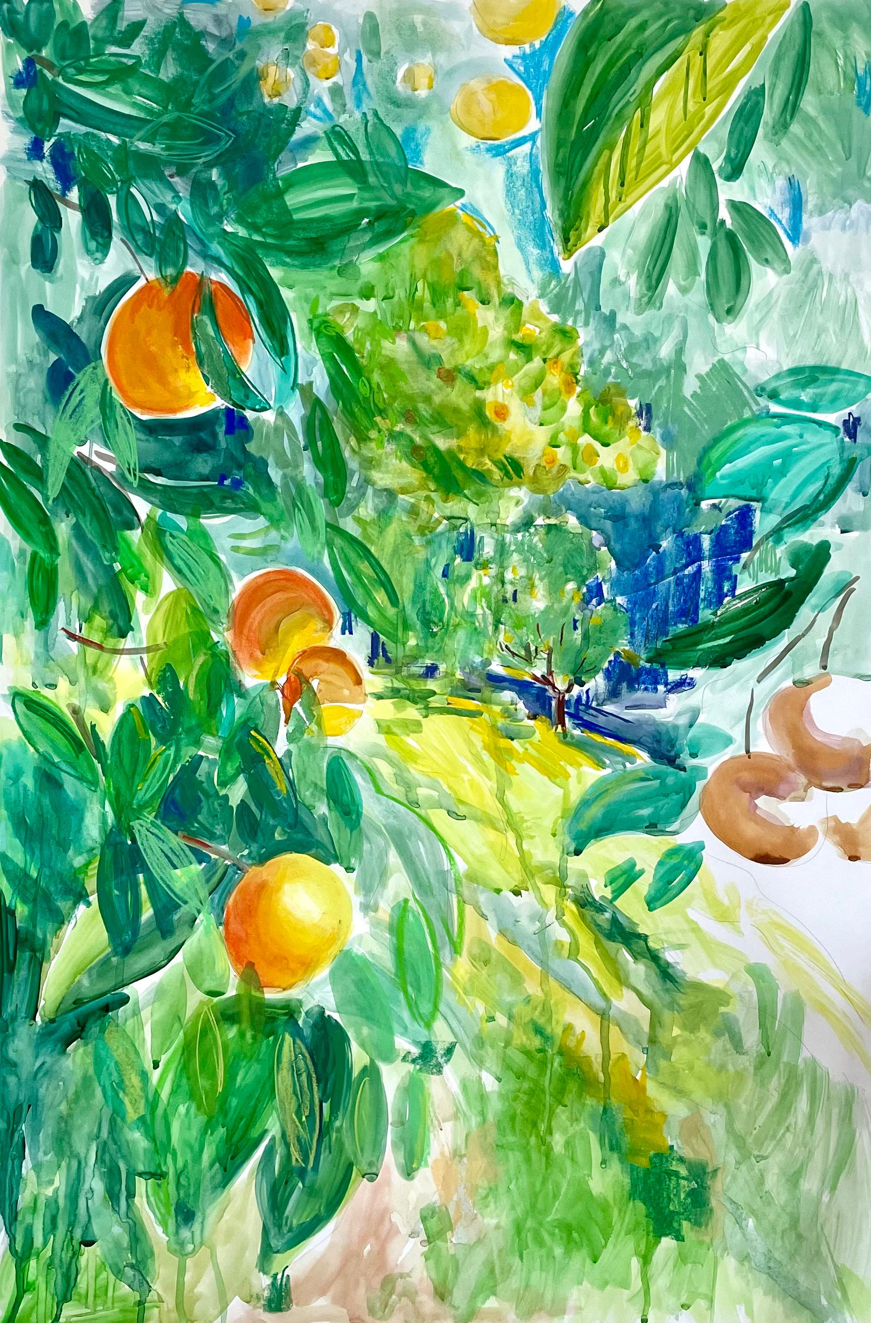 Papier 120x80 cm, « Garden », aquarelle, techniques mixtes