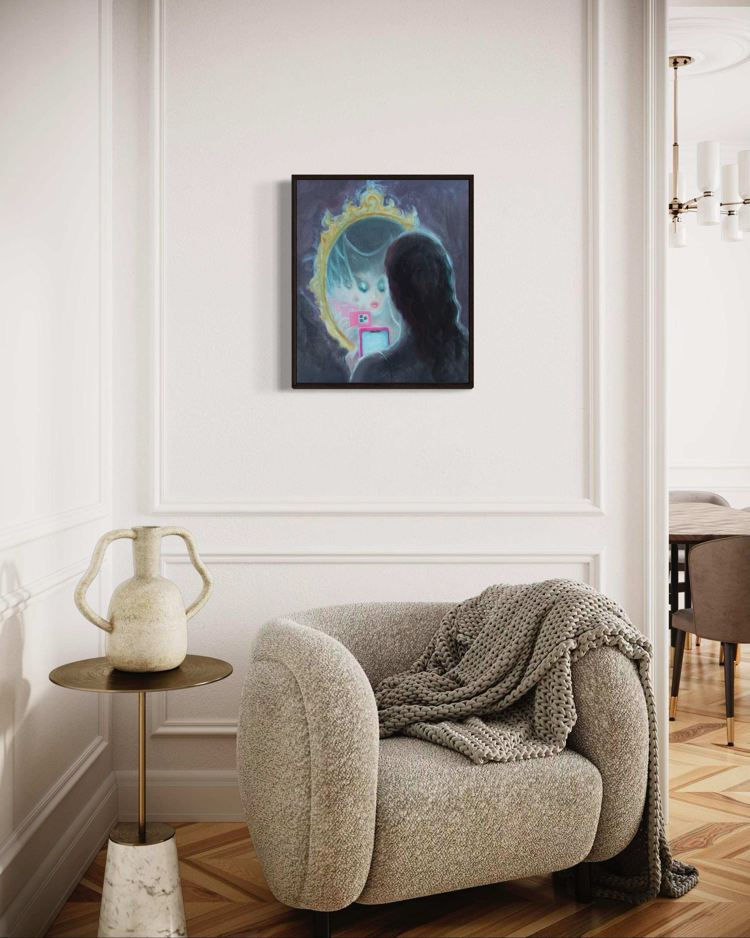 Selfie per la promessa sposa, 60x50 cm, olio su tela in vendita 1