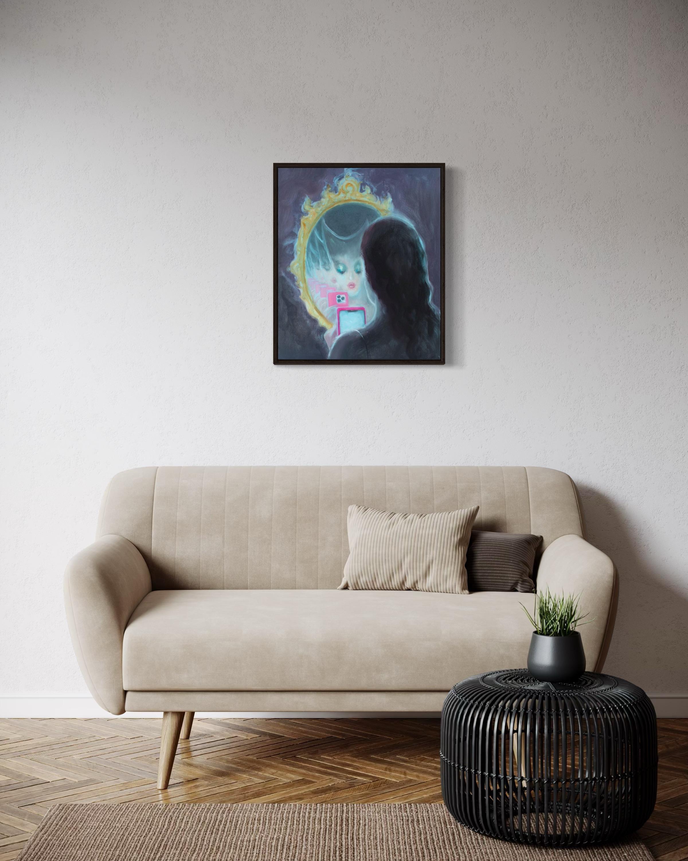 Selfie per la promessa sposa, 60x50 cm, olio su tela in vendita 5