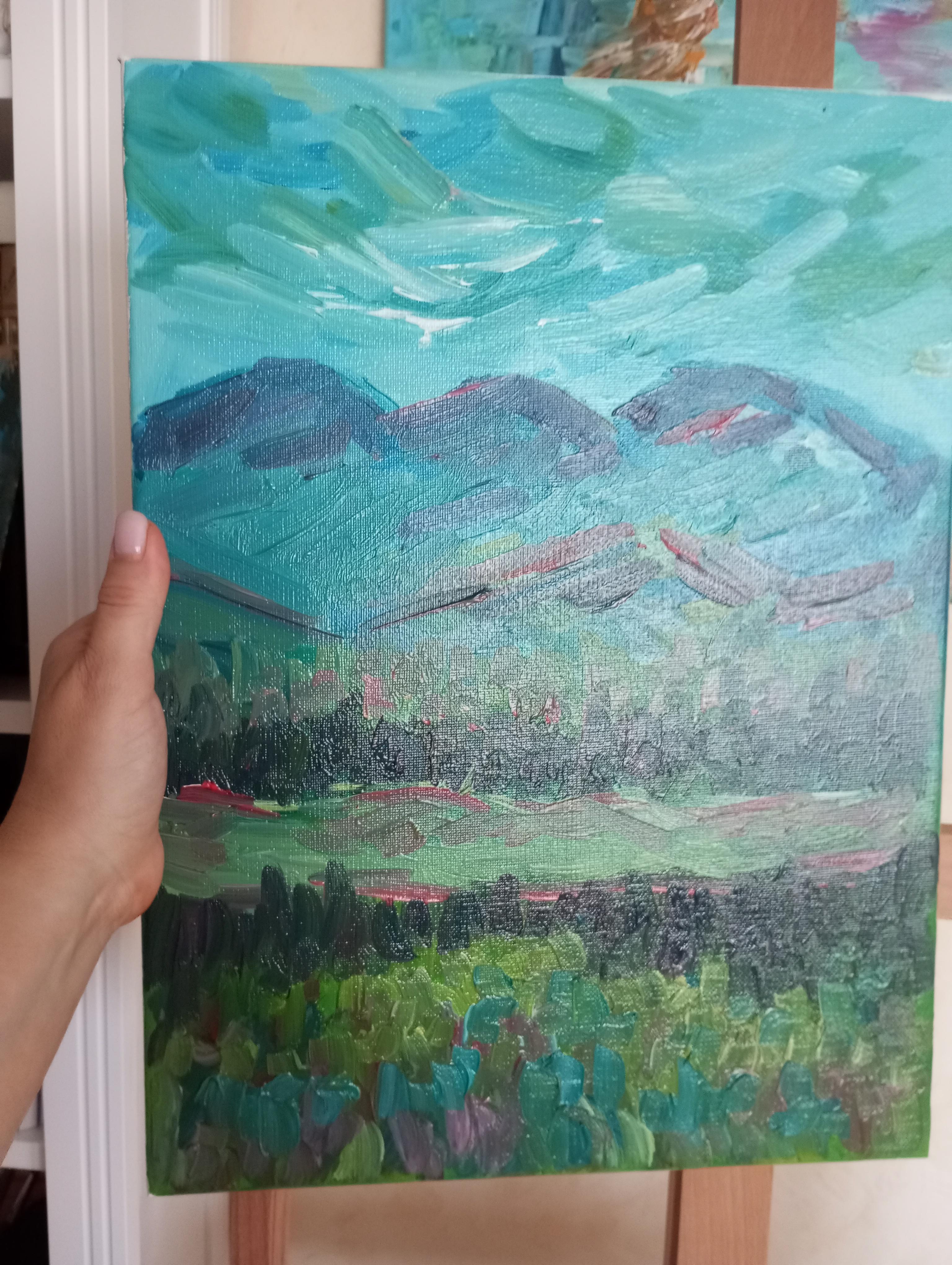 Huile impressionniste contemporaine paysage de montagne  peinture sur toile en vente 6