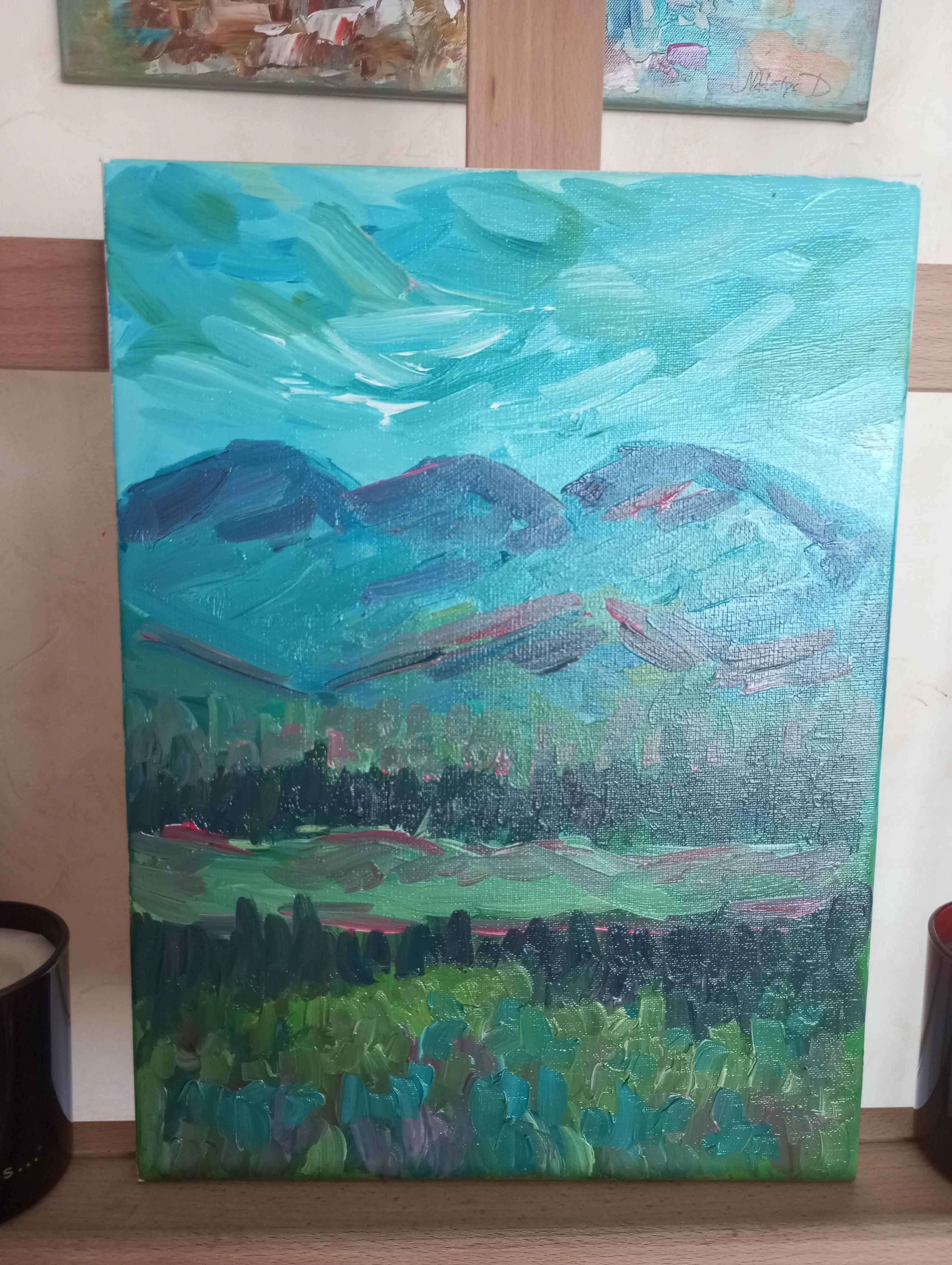 Huile impressionniste contemporaine paysage de montagne  peinture sur toile en vente 9