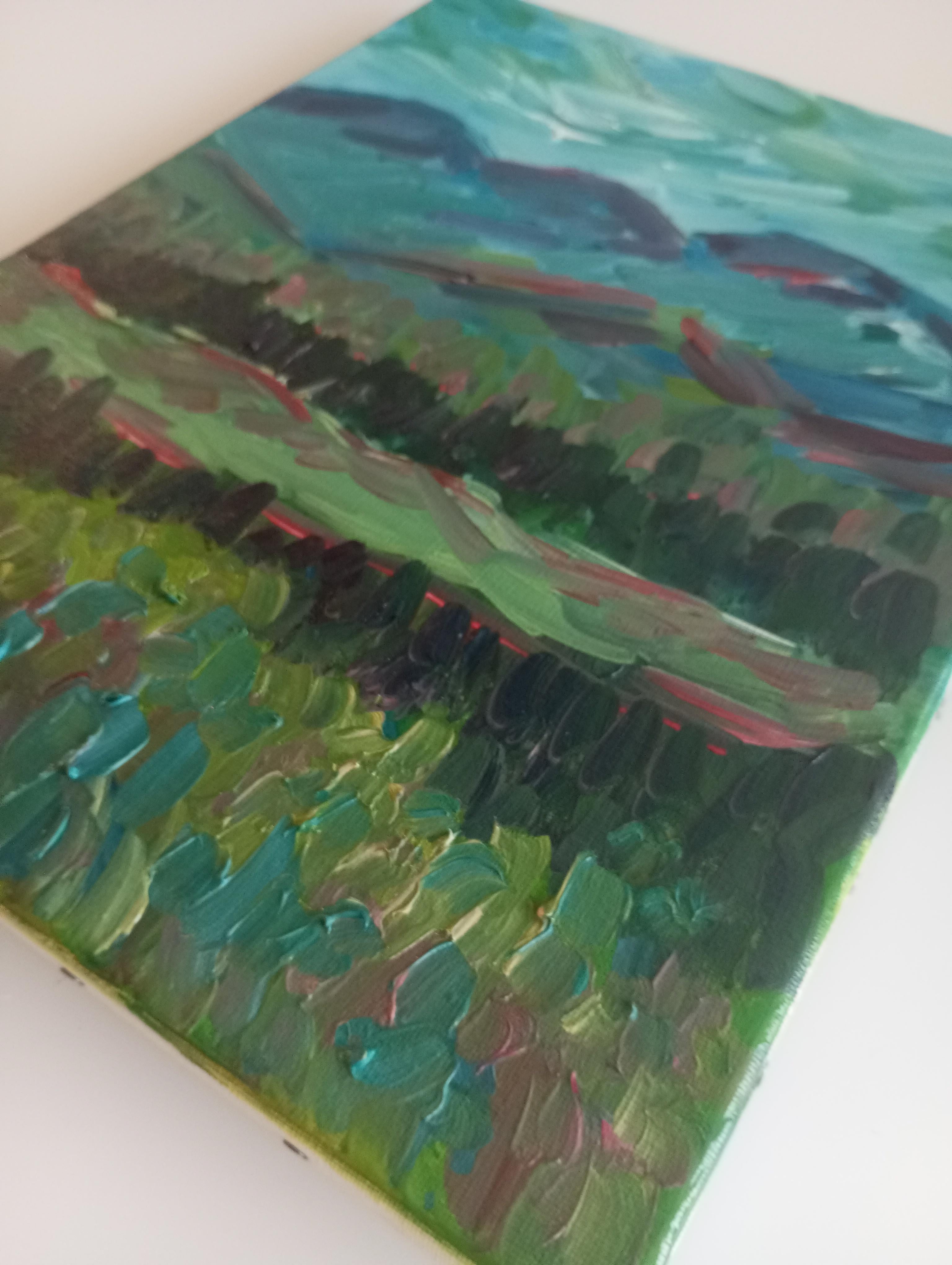 Huile impressionniste contemporaine paysage de montagne  peinture sur toile en vente 13