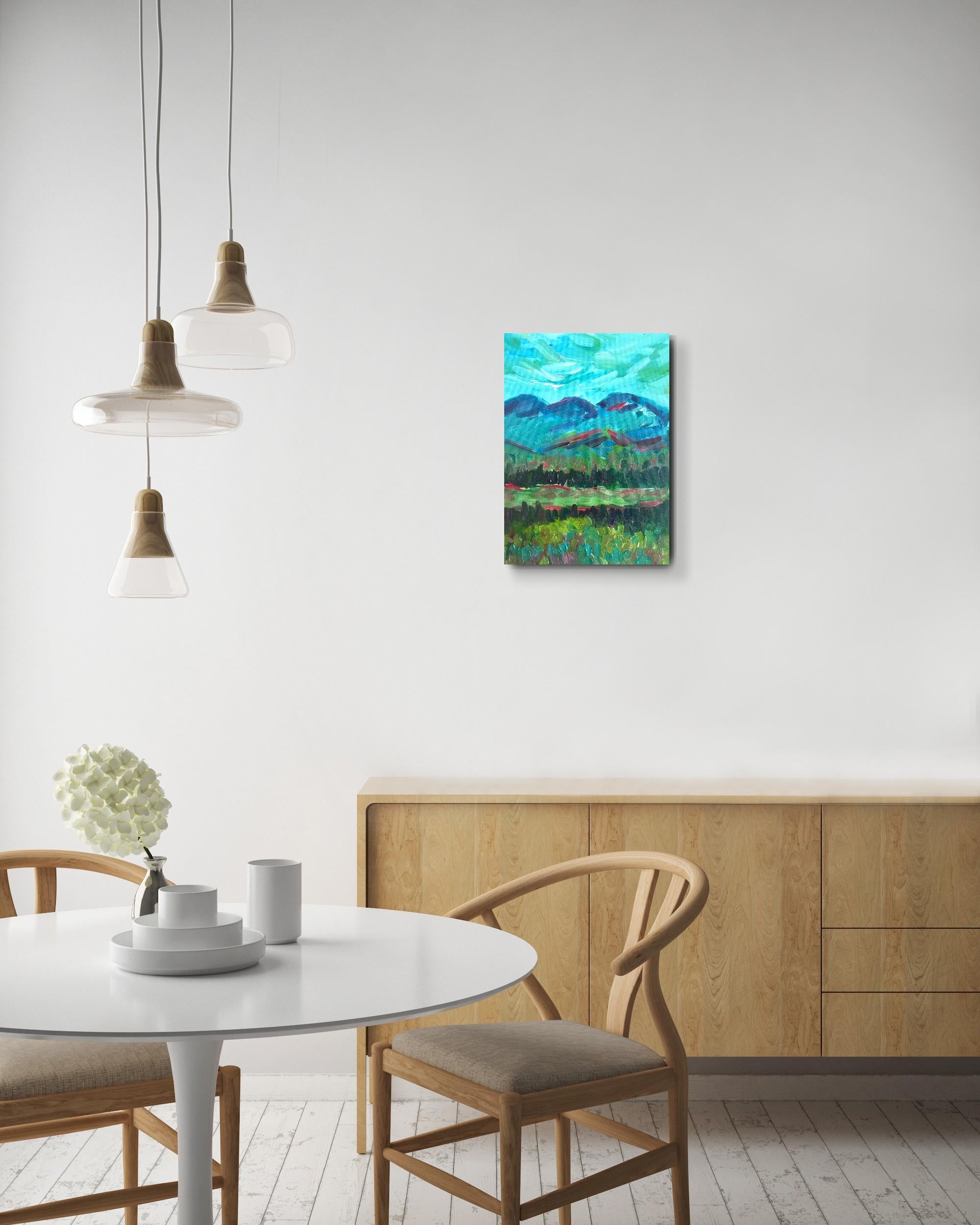 Huile impressionniste contemporaine paysage de montagne  peinture sur toile en vente 1