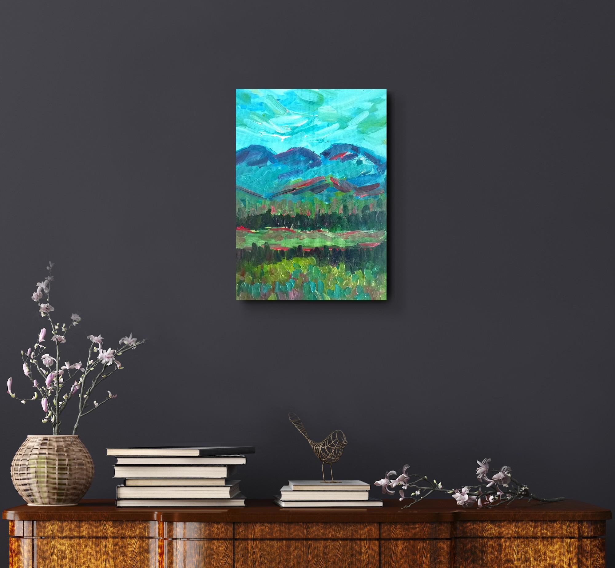 Huile impressionniste contemporaine paysage de montagne  peinture sur toile en vente 3