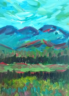 Contemporary impressionist mountains landscape oil  painting on canvas