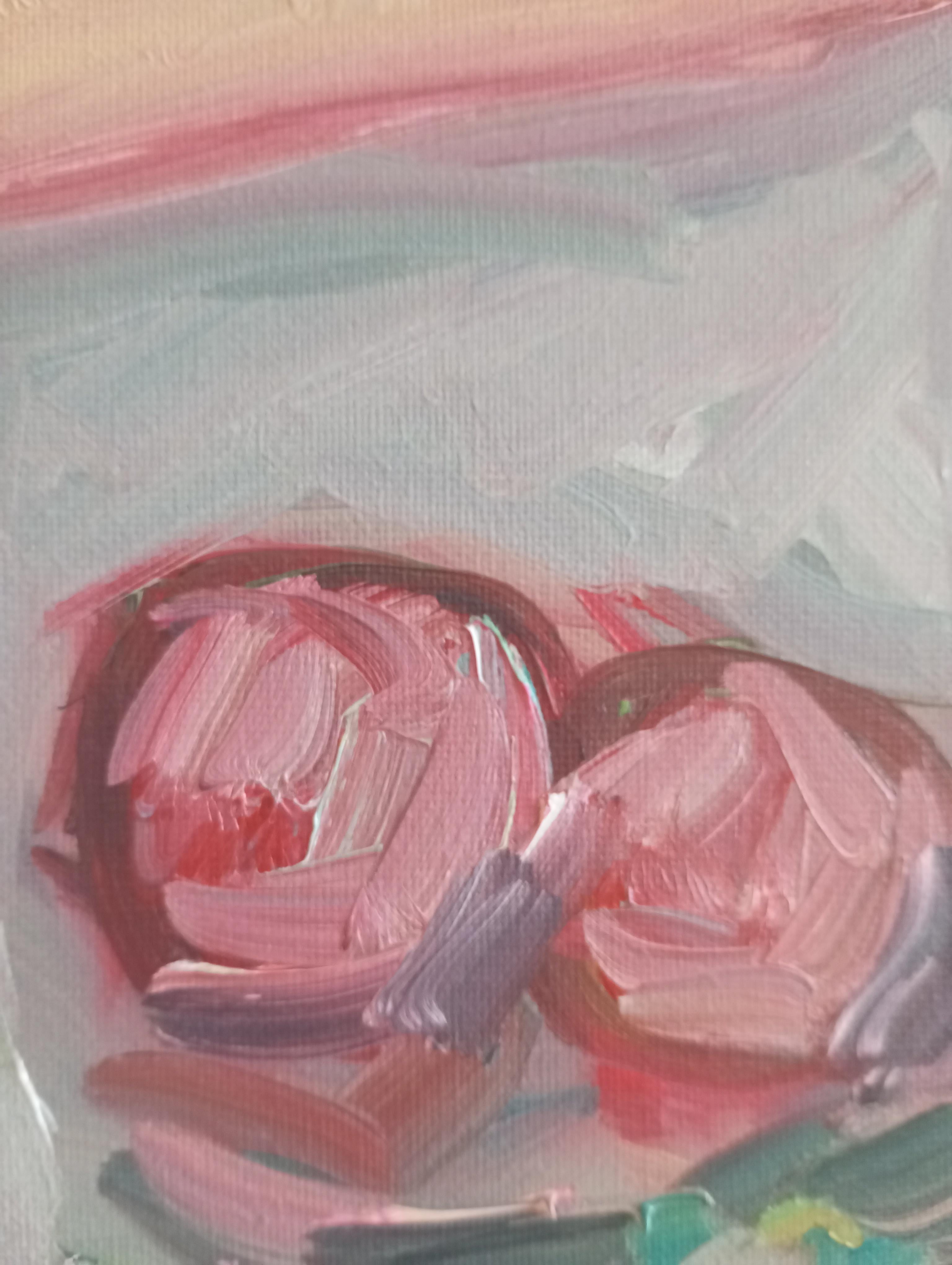 Cuadro al óleo impresionista contemporáneo Rosas florales sobre lienzo listo para colgar en venta 6