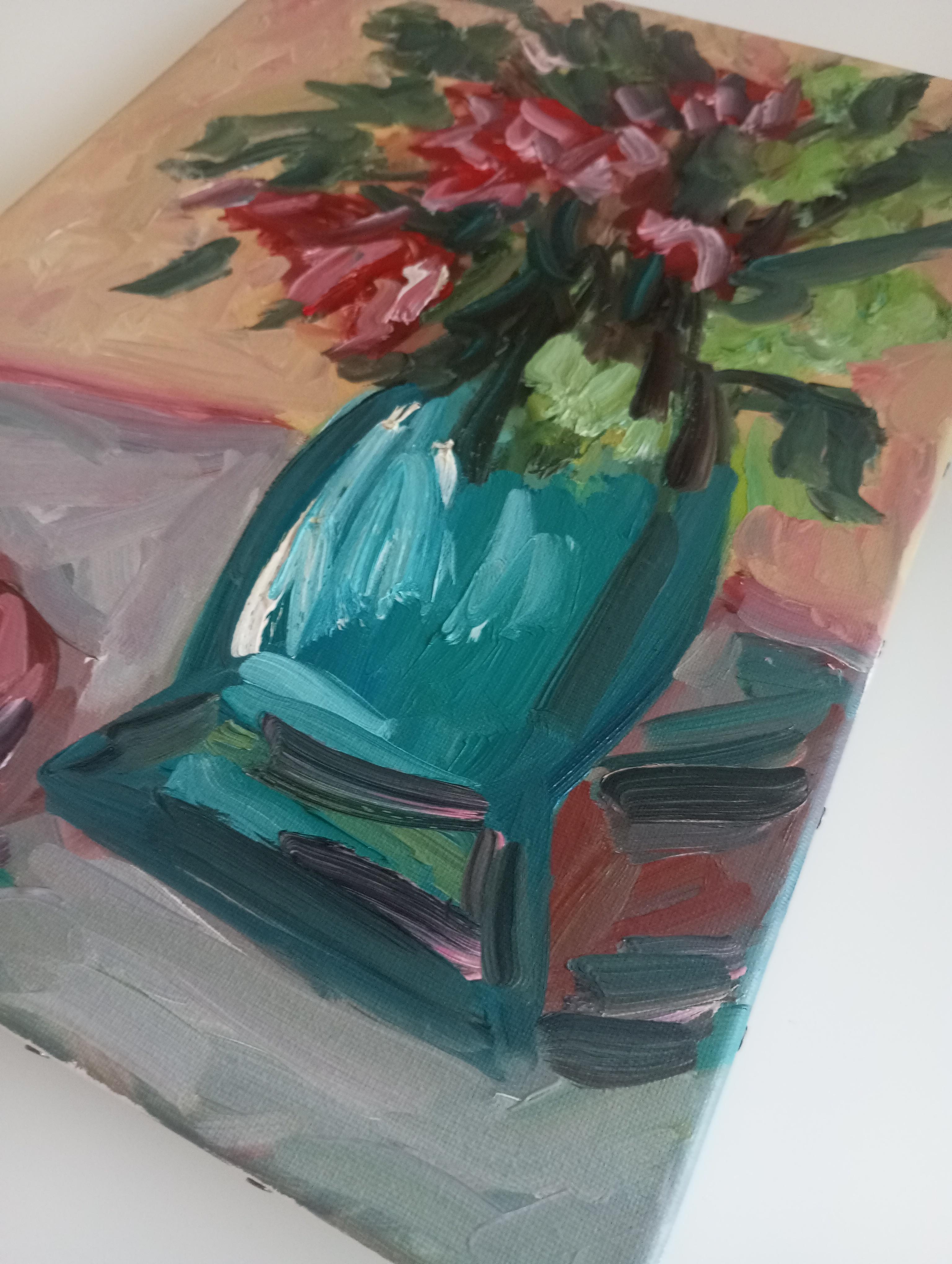 Cuadro al óleo impresionista contemporáneo Rosas florales sobre lienzo listo para colgar en venta 7