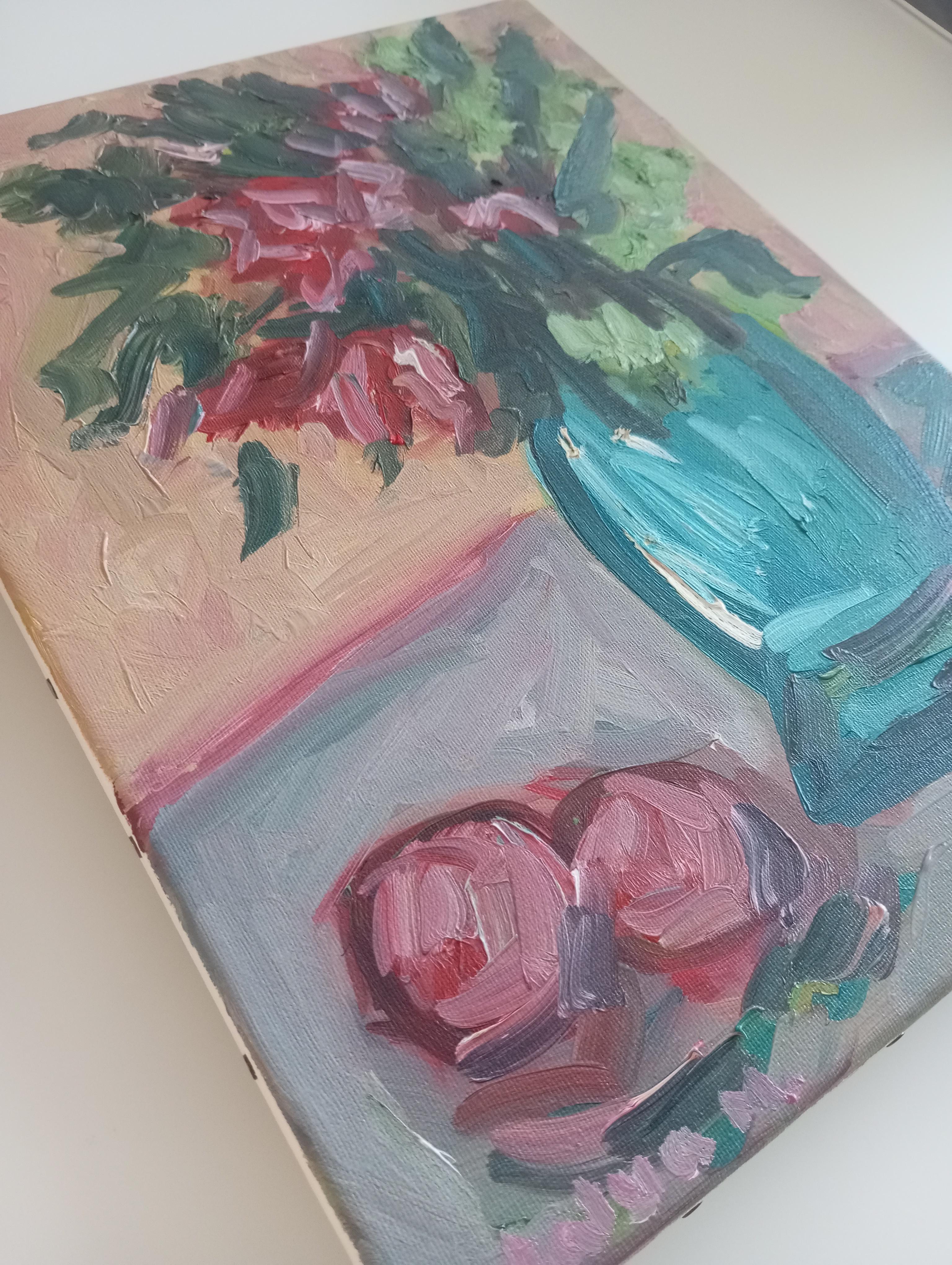 Cuadro al óleo impresionista contemporáneo Rosas florales sobre lienzo listo para colgar en venta 8