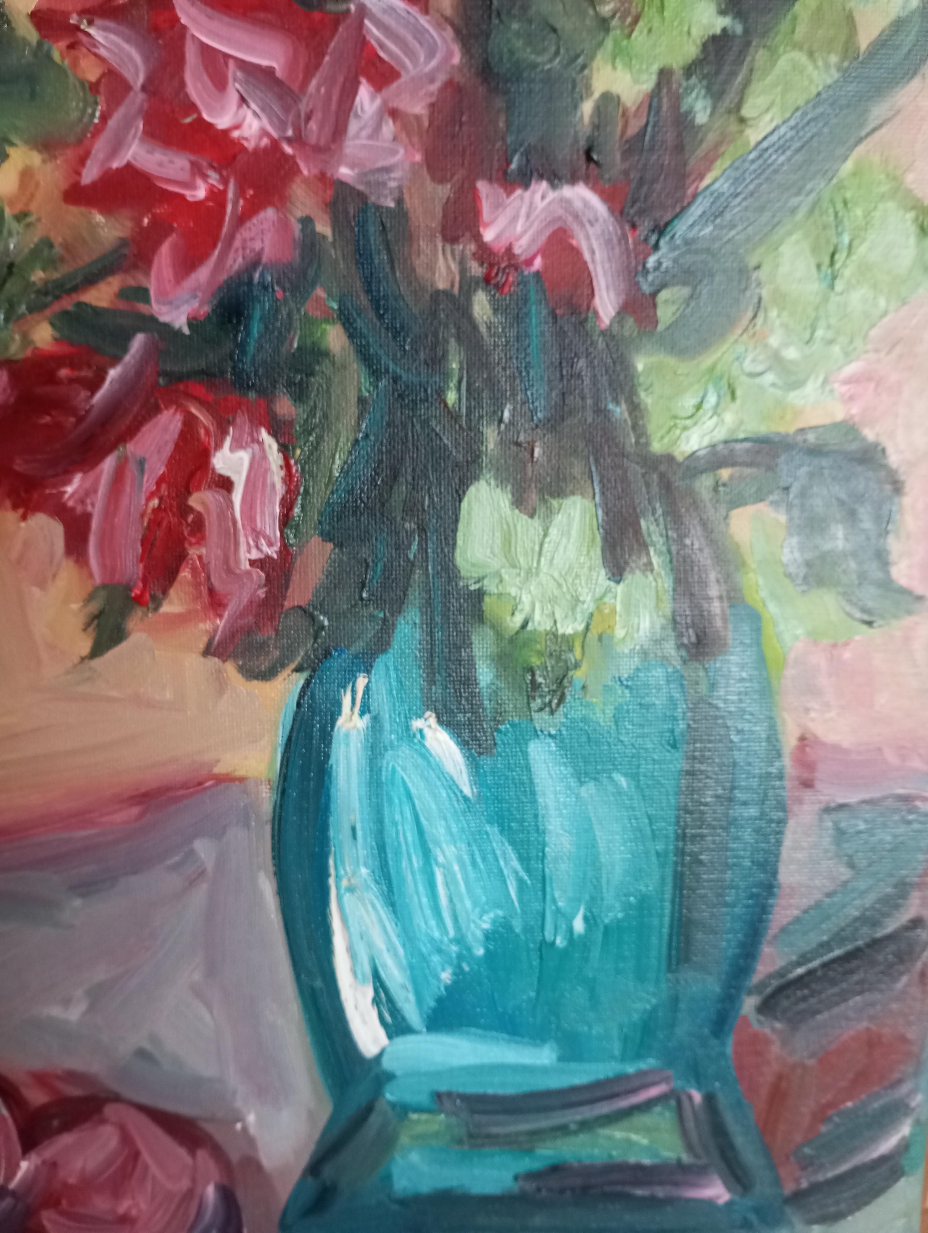 Cuadro al óleo impresionista contemporáneo Rosas florales sobre lienzo listo para colgar en venta 14