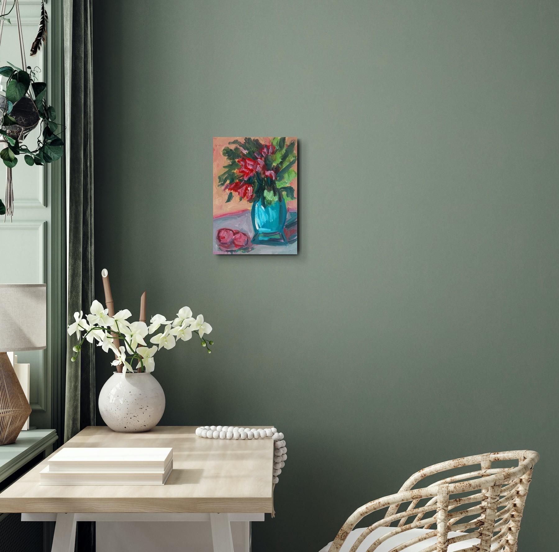 Cuadro al óleo impresionista contemporáneo Rosas florales sobre lienzo listo para colgar - Painting de Natalya Mougenot 