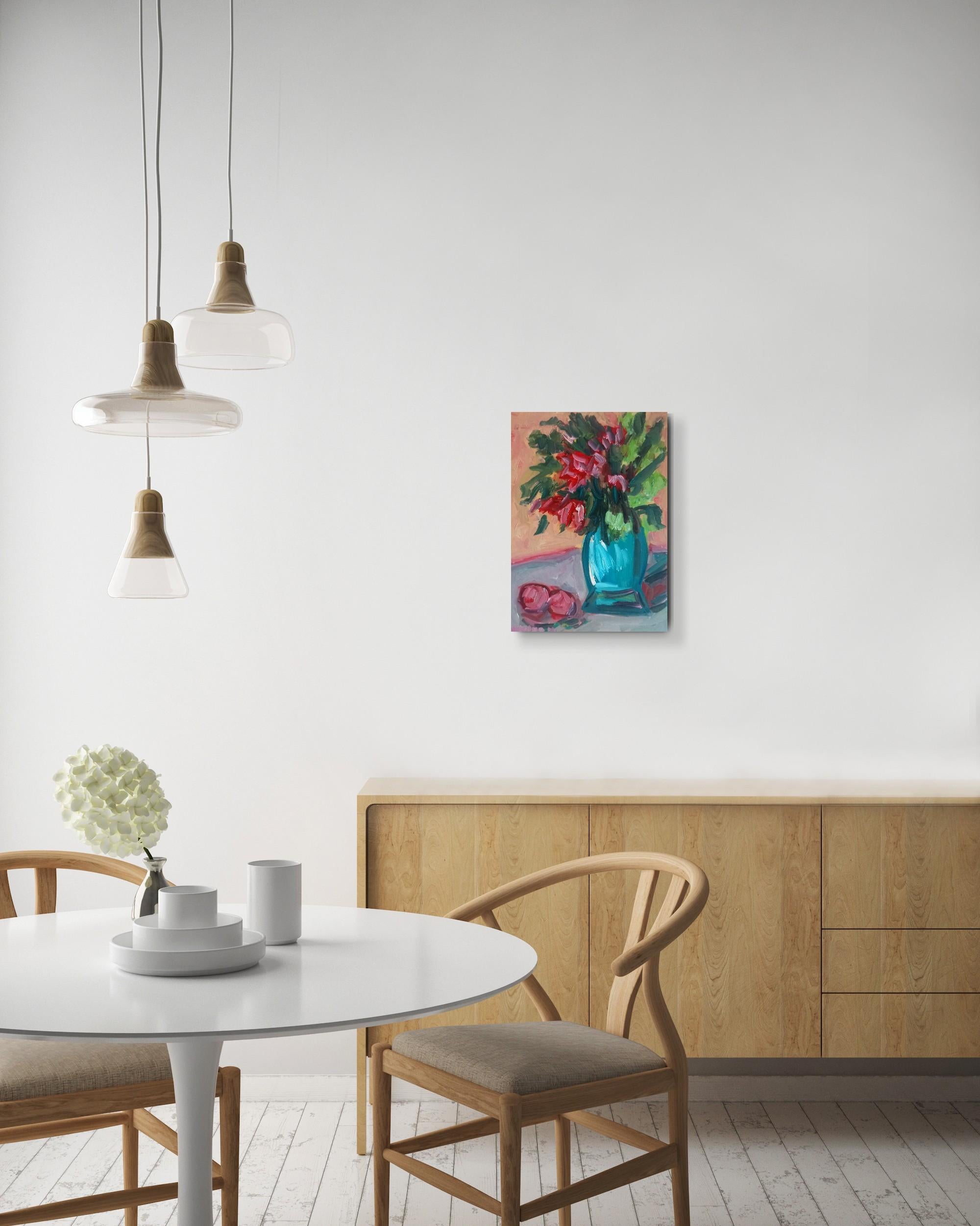 Cuadro al óleo impresionista contemporáneo Rosas florales sobre lienzo listo para colgar en venta 1