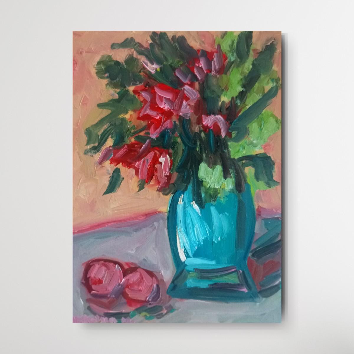 Cuadro al óleo impresionista contemporáneo Rosas florales sobre lienzo listo para colgar en venta 2